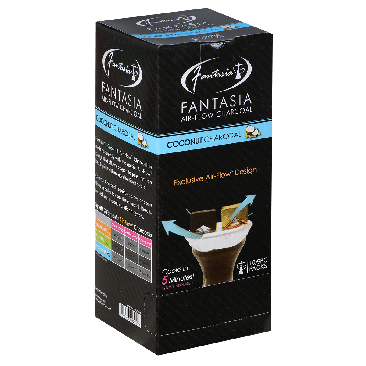 Hookah Charcoal Fantasia Air-Flow Coconut 10 9Pc Mini Pack