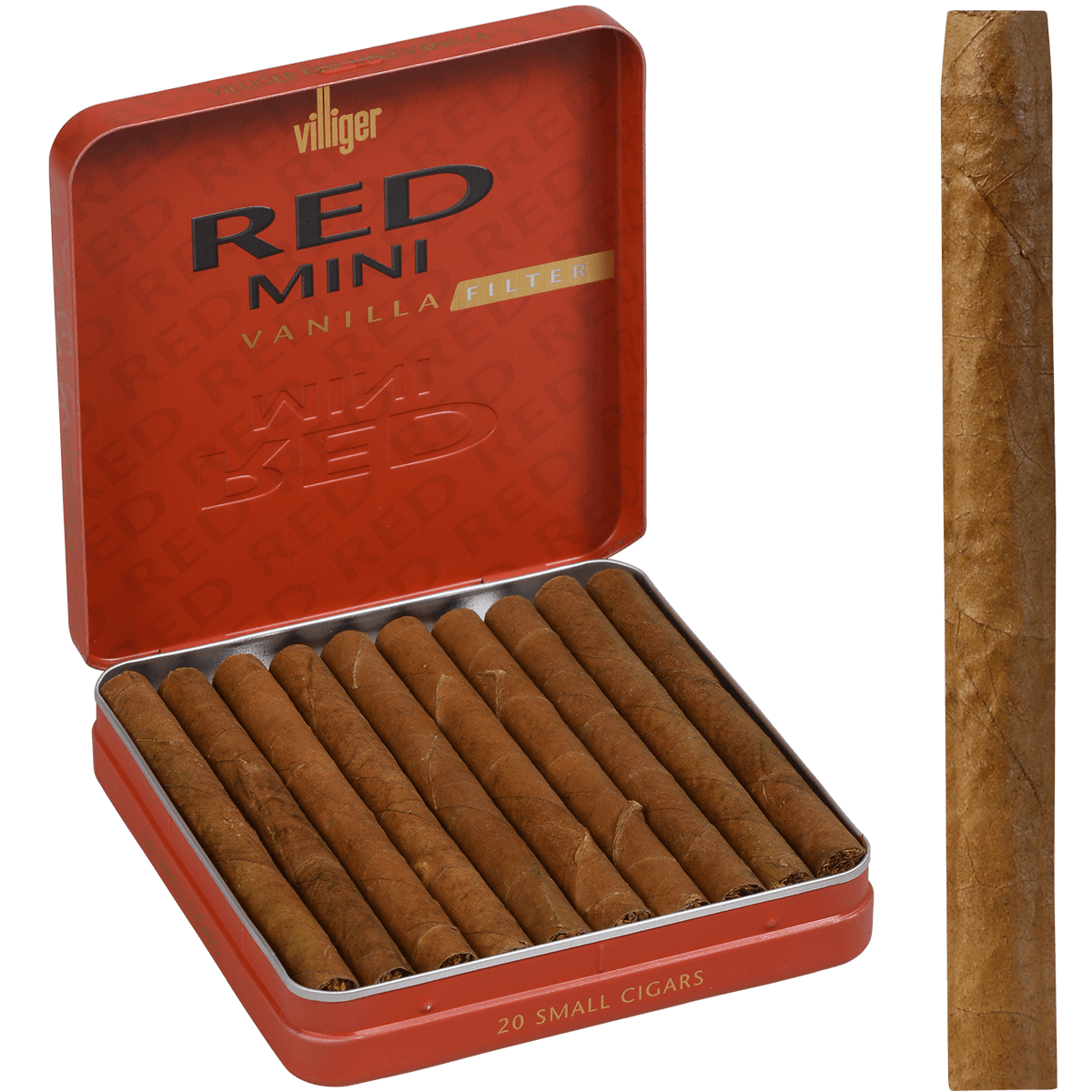 Villiger Filtered Cigarillo Red Mini Vanilla 5/20 Pack Tins 3.10X21