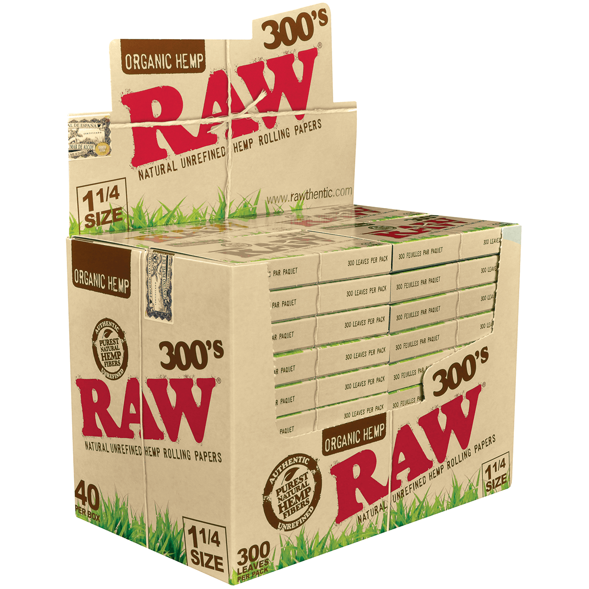 Papers Raw Organic Hemp 300'S Unrefined 1 ¼ 300 40 Ct. Box