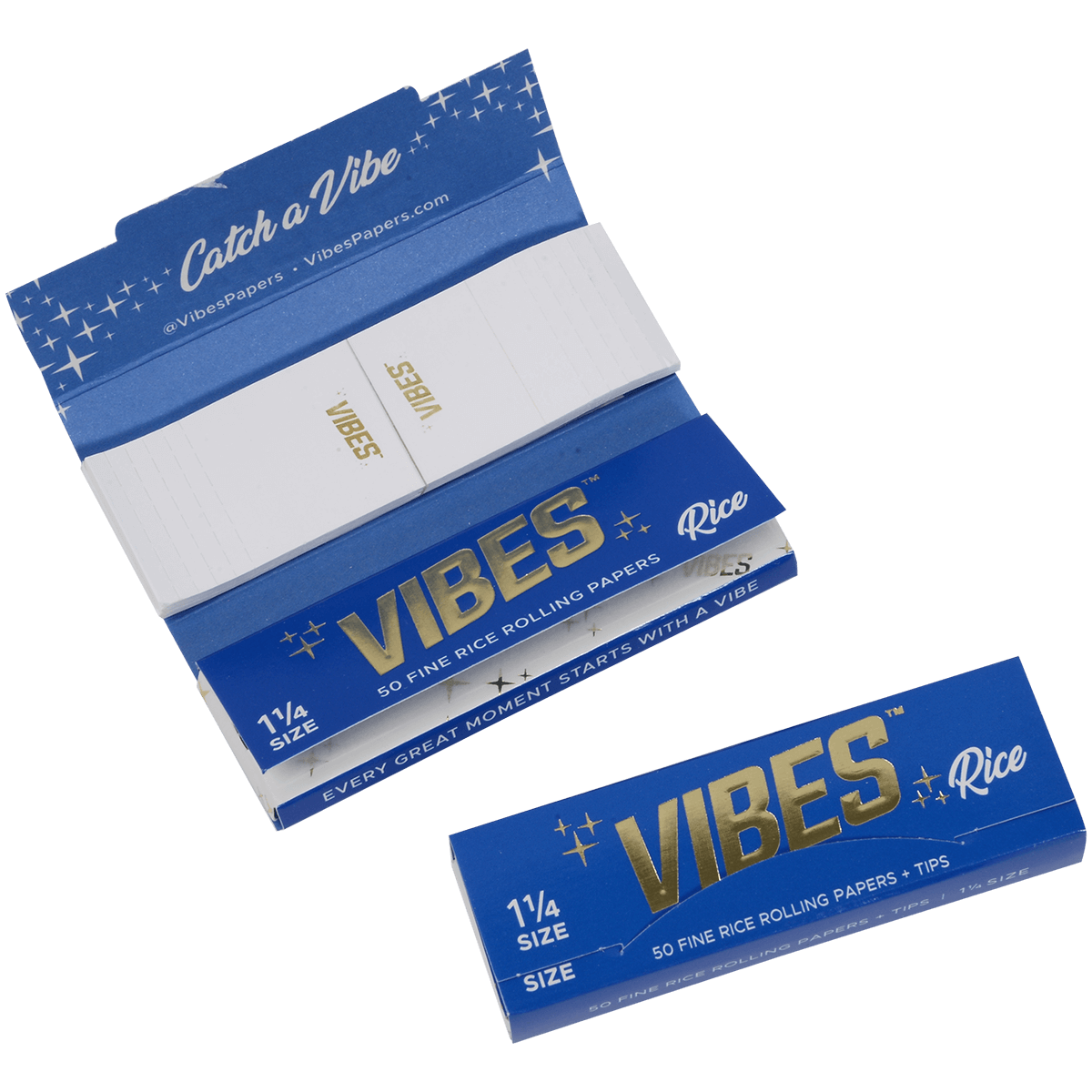 **VIBES - PAPERS WITH FILTERS -1 1/4 - RICE (BLU) 24 BOOKLETS PER BOX 50 PAPERS AND TIPS PER BOOKLET