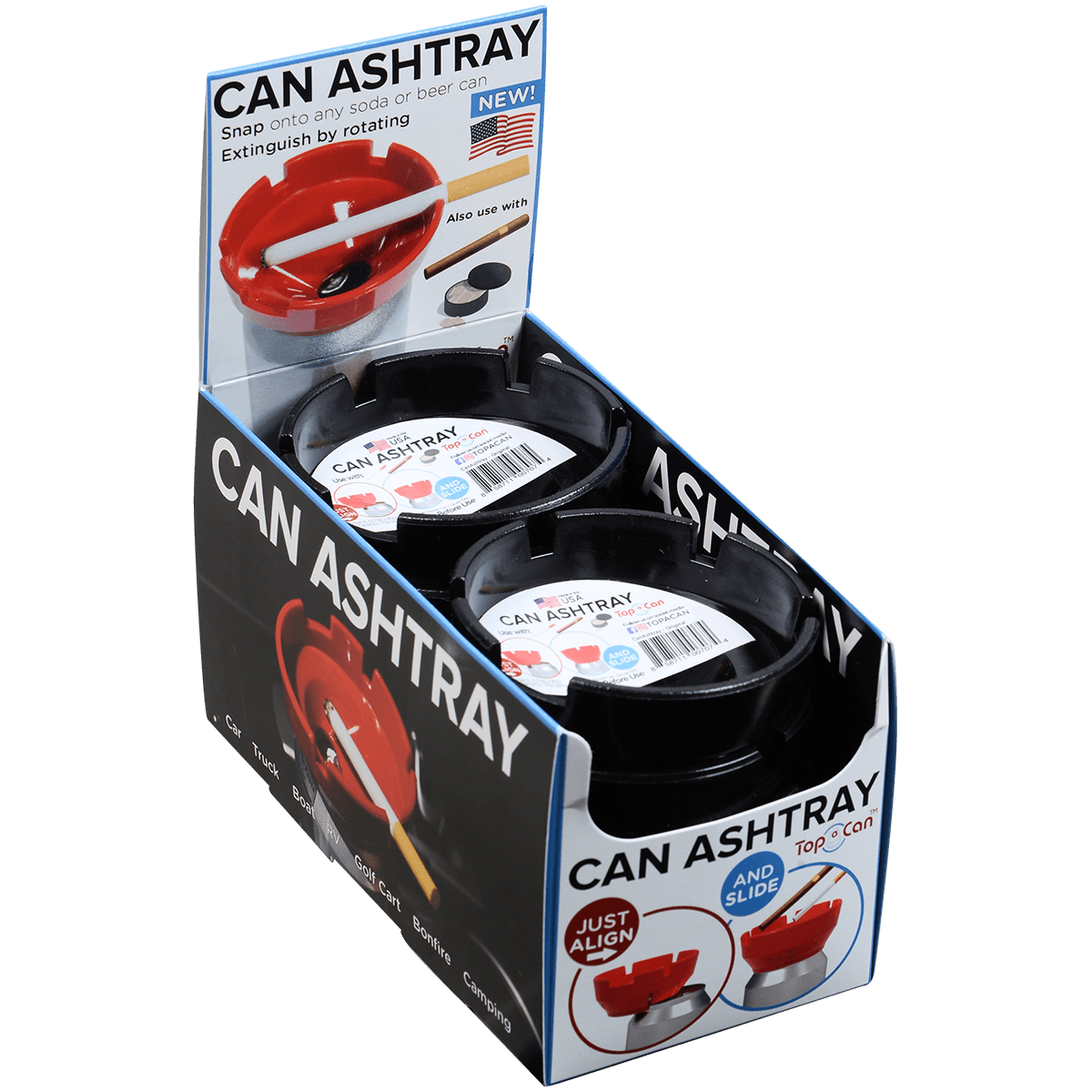 TOP A CAN ASHTRAY/SPITOON SNAP ON EMPTY CAN 8CT DISPLAY BLACK