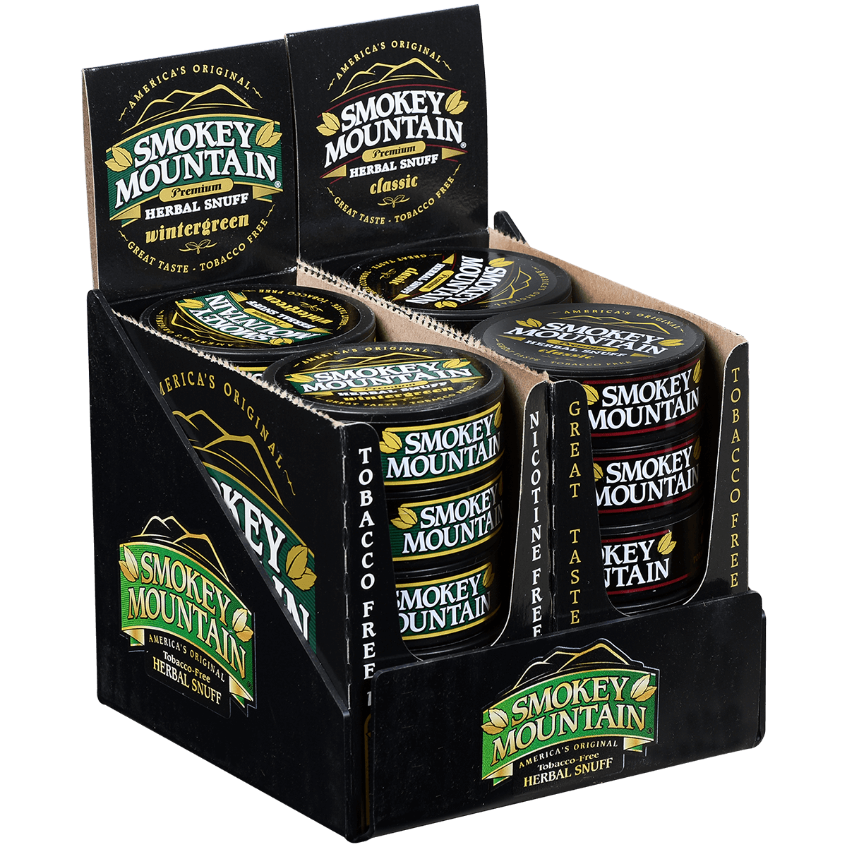 Moist Snuff Non Tobacco Smokey Mountain Classic/Wintergreen Pre-Pack Display