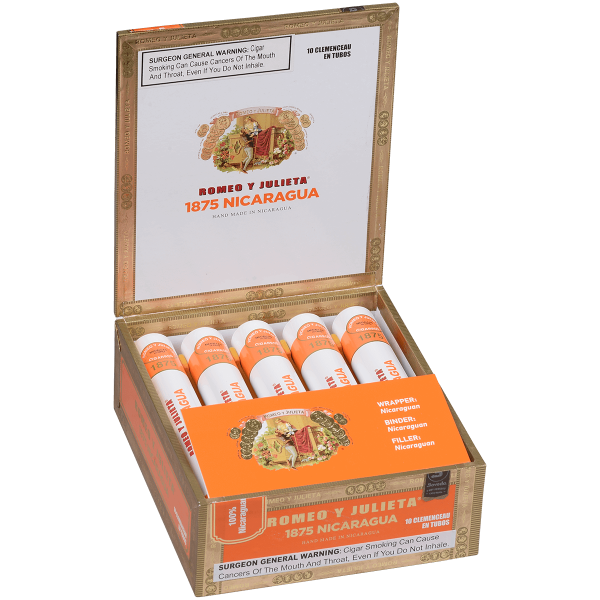 Romeo Y Julieta 1875 Nicaragua Clemenceau Em Tubo 10 Ct. Box 6.00X50