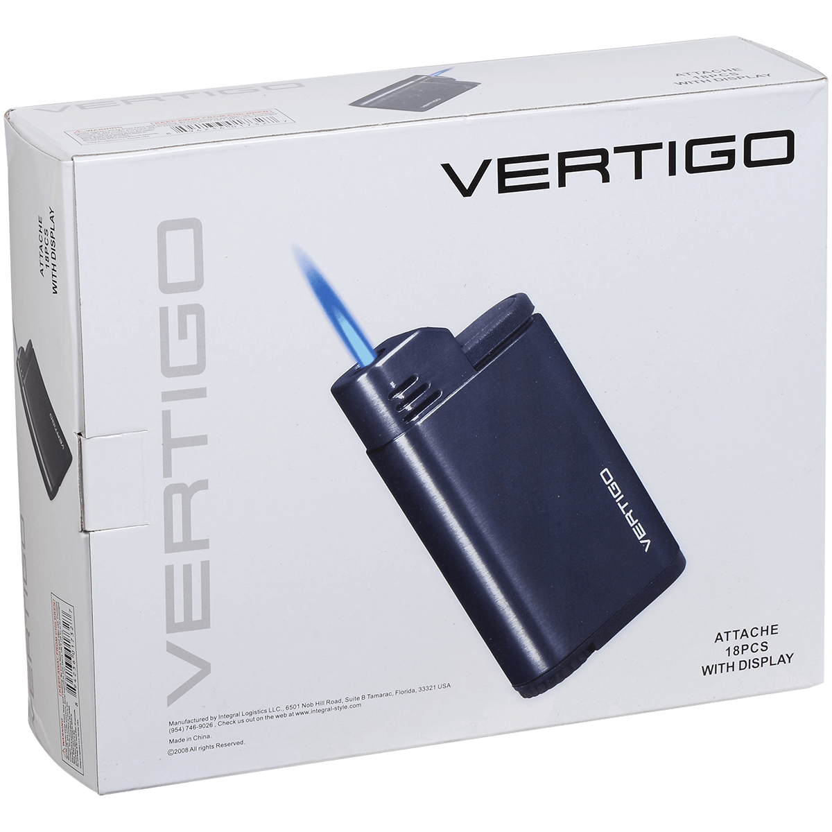 Lighter Vertigo Attache Black Single Torch Flame 18Ct.