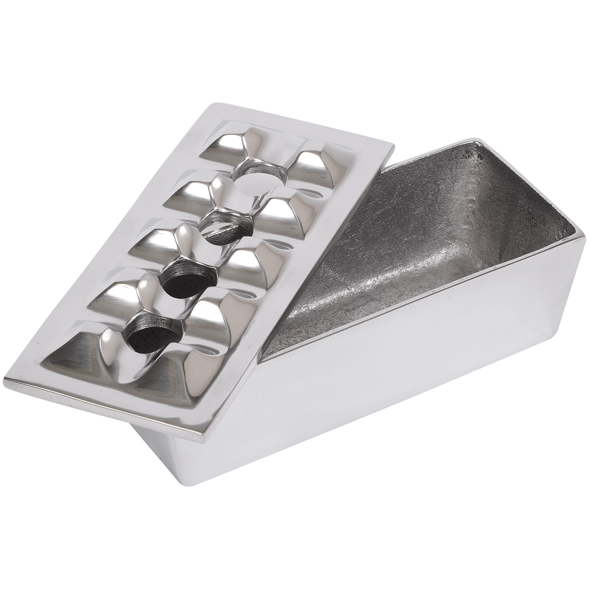 Ashtray Cigar Grid Polished Metal 4 Cigar 7" X 3" Rectangle