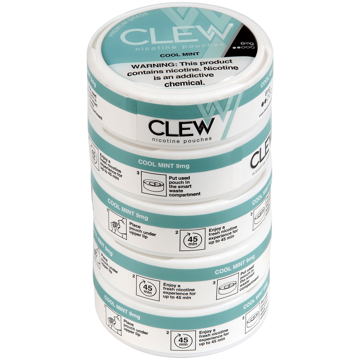 Clew Nicotine Pouches Cool Mint 6 Mg 1/5 Tins
