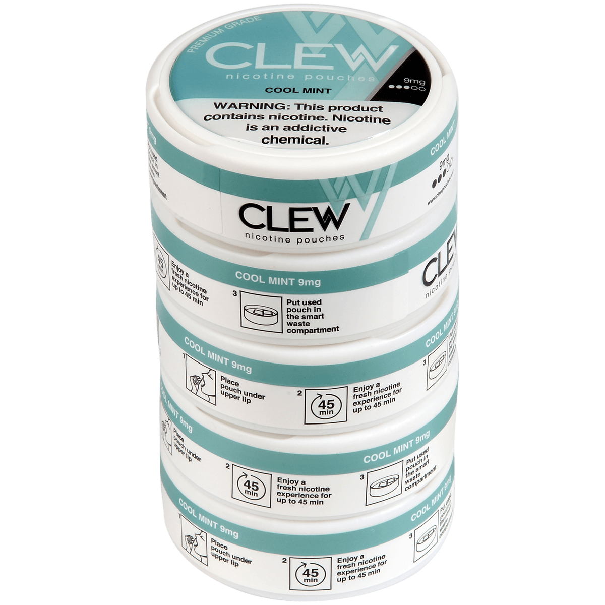 Clew Nicotine Pouches Cool Mint 9 Mg 1/5 Tins