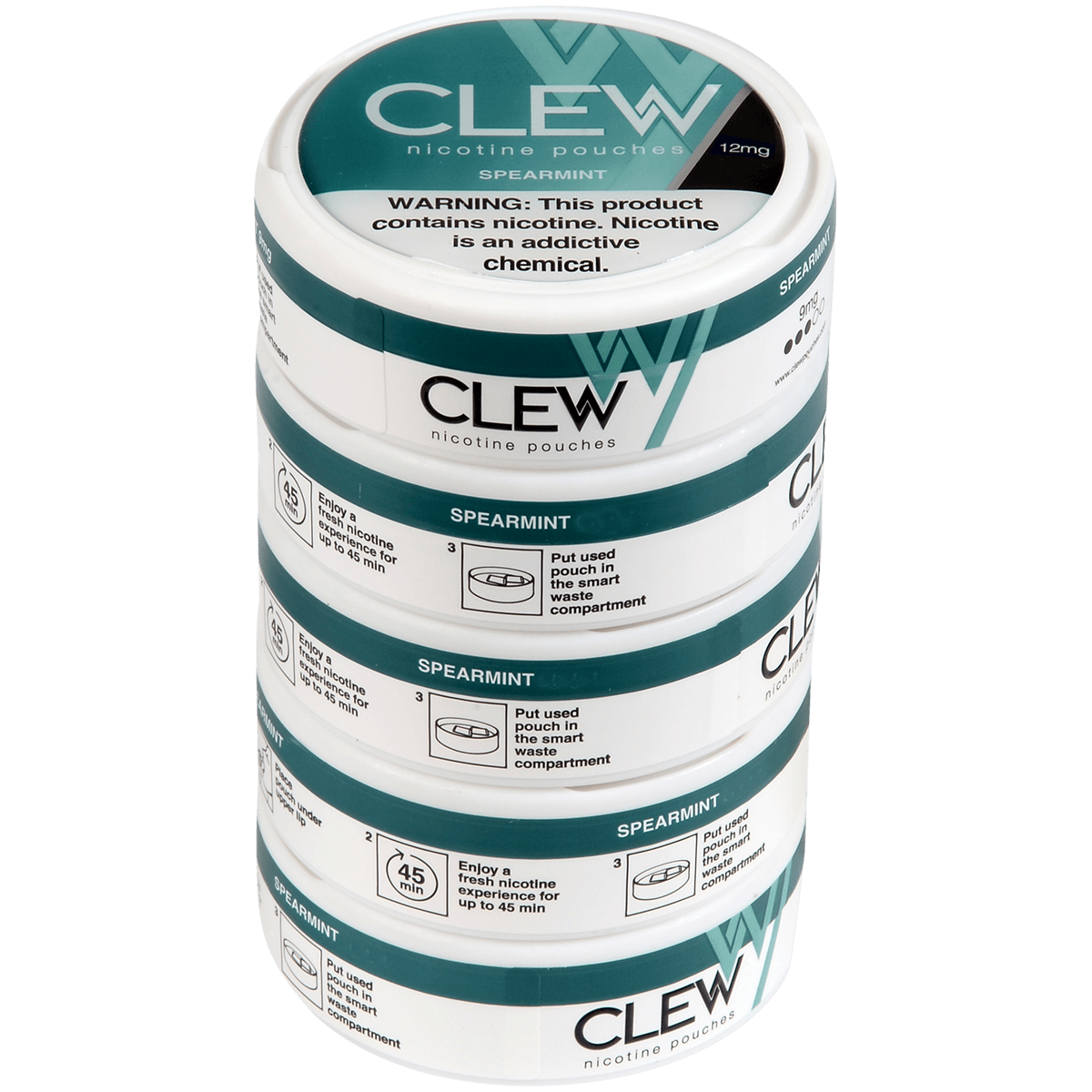 Clew Nicotine Pouches Spearmint 12 Mg 1/5 Tins