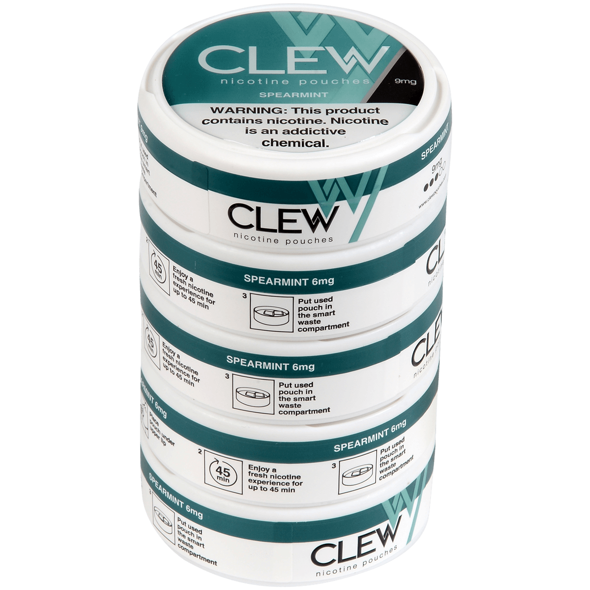 Clew Nicotine Pouches Spearmint 9 Mg 1/5 Tins