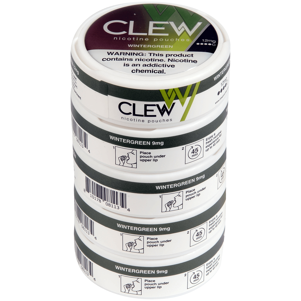 Clew Nicotine Pouches Wintergreen 12 Mg 1/5 Tins