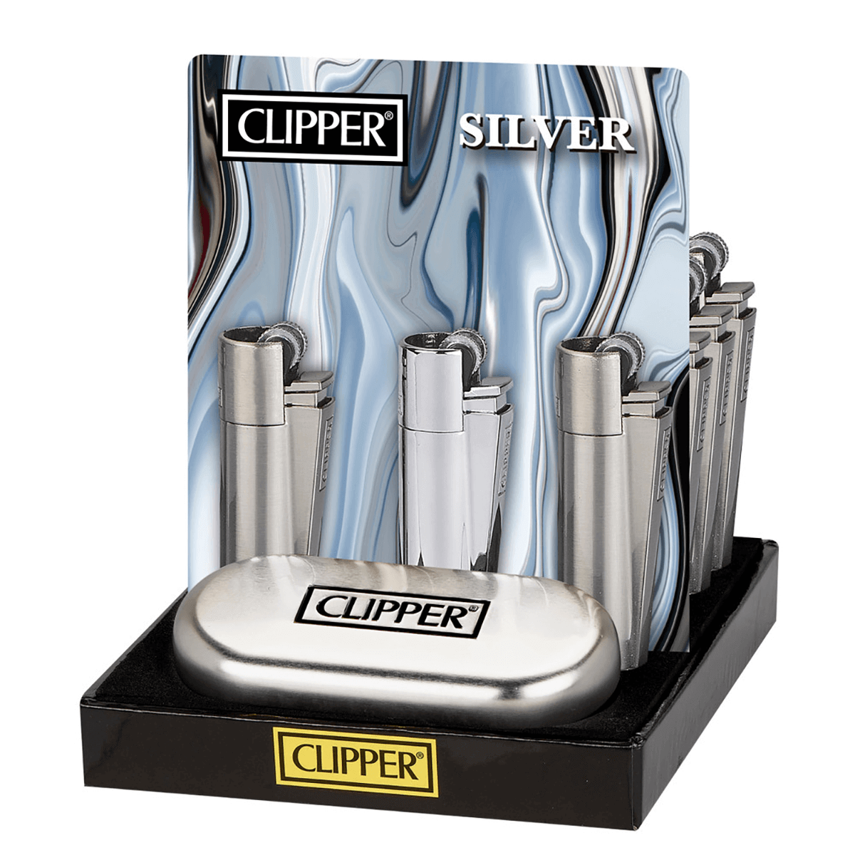 Clipper Classic Icy Metal Lighter 12Ct Display