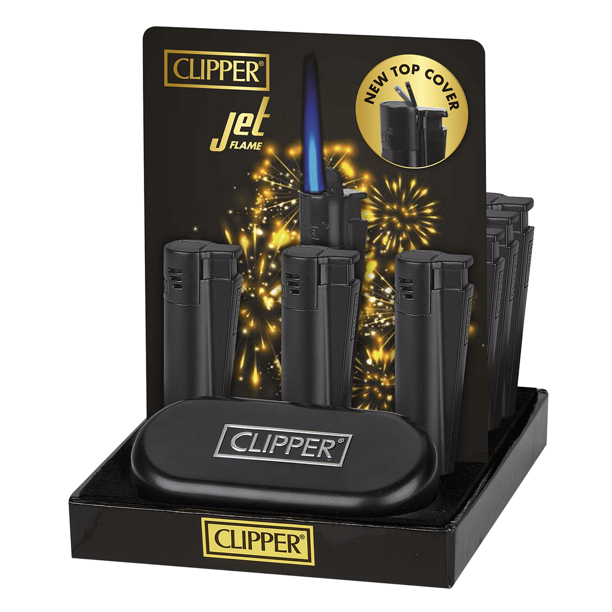 Clipper Electronic Jet Lighter Matte Black Metal 12Ct Display