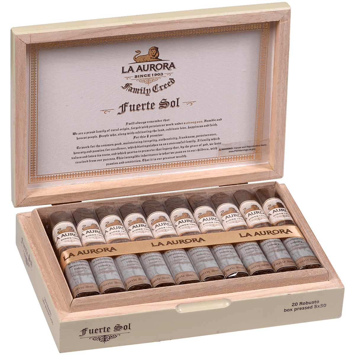 La Aurora Family Creed Fuerte Sol Robusto Box Pressed 5X50 20Ct Box