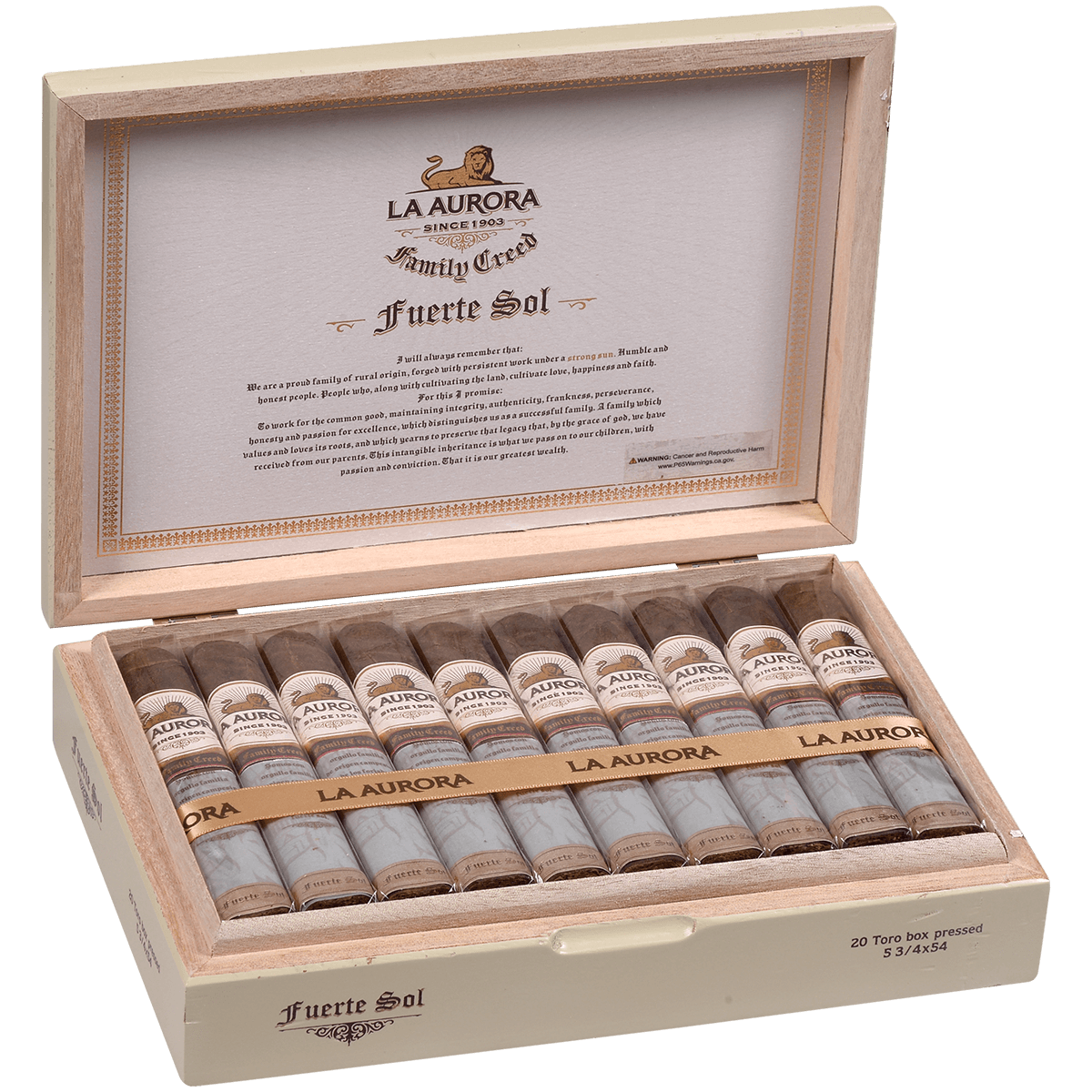 La Aurora Family Creed Fuerte Sol Toro Box Pressed 6X58 20Ct Box