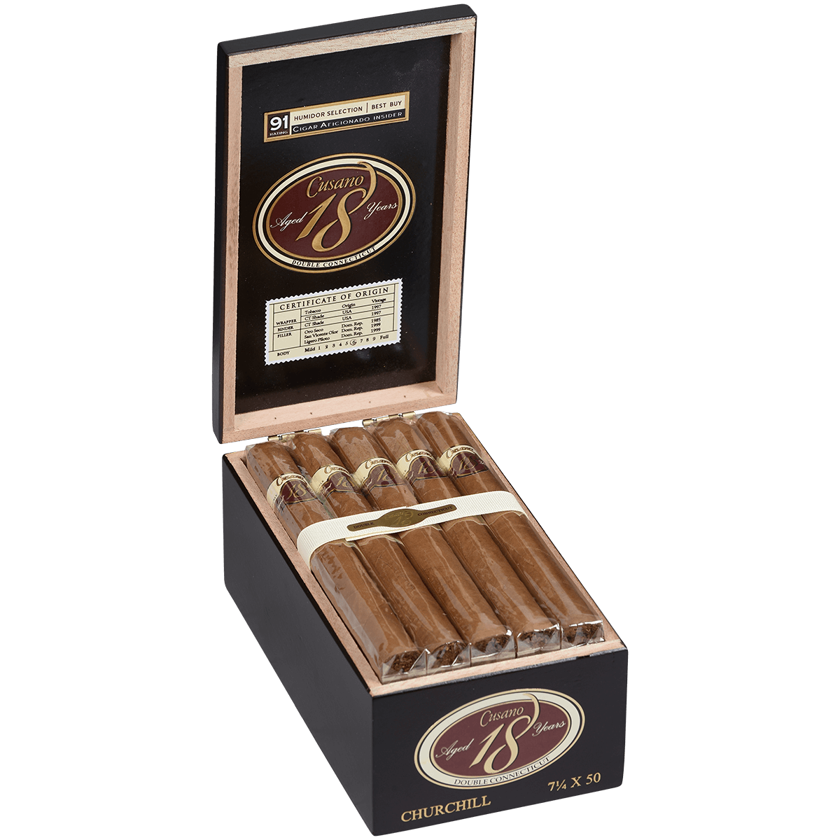 Cusano 18 Double Connecticut Churchill 18 Ct. Box 7.25X50