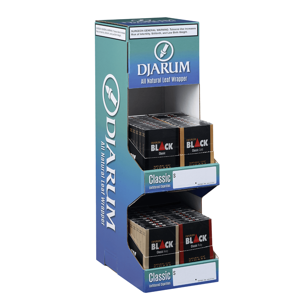 Djarum Classic Cigars Pre Pack Corrugated Display Black, Ivory, Ruby Gold