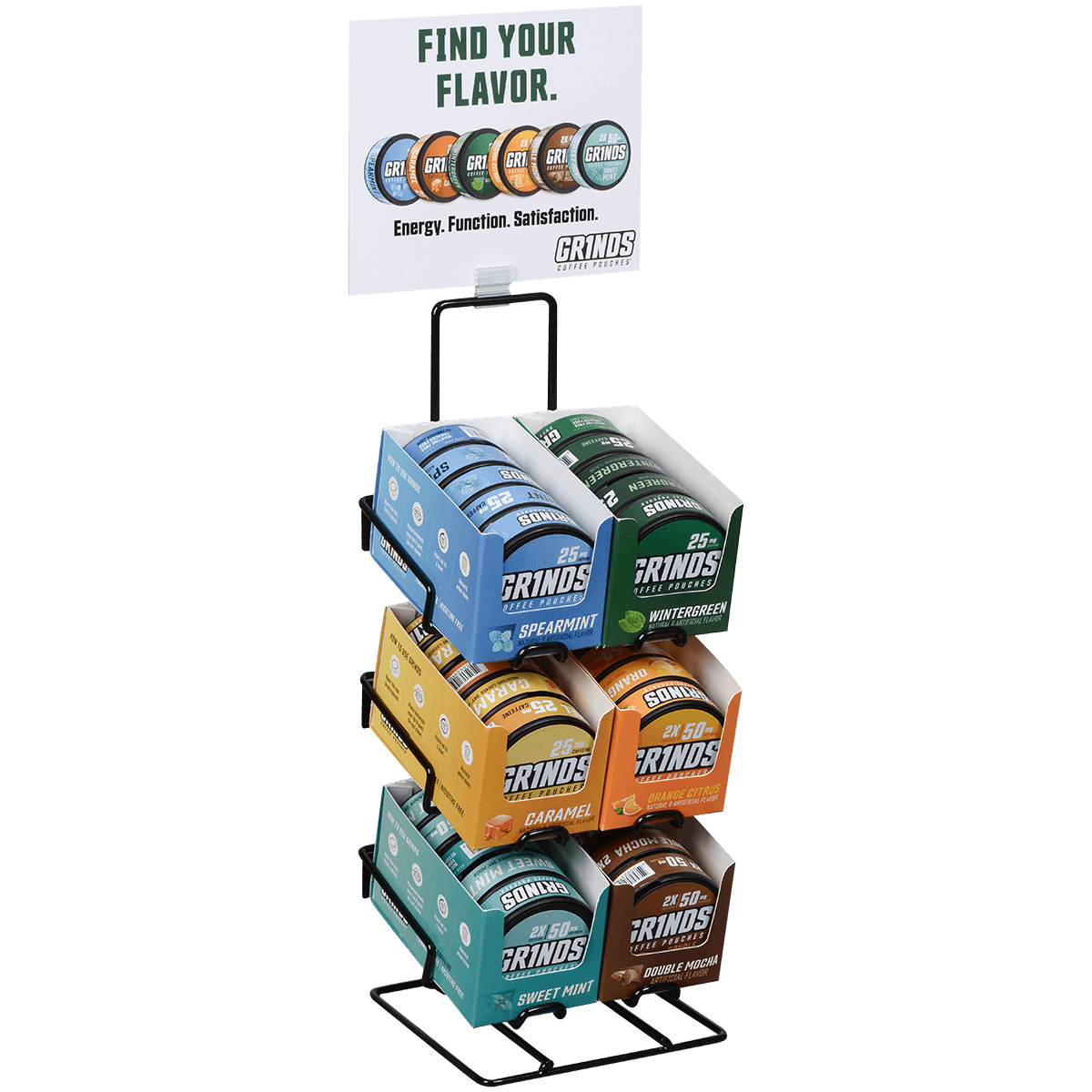 Grinds Coffee Pouches Pre-Packed Retail Rack Display 30 Ct.