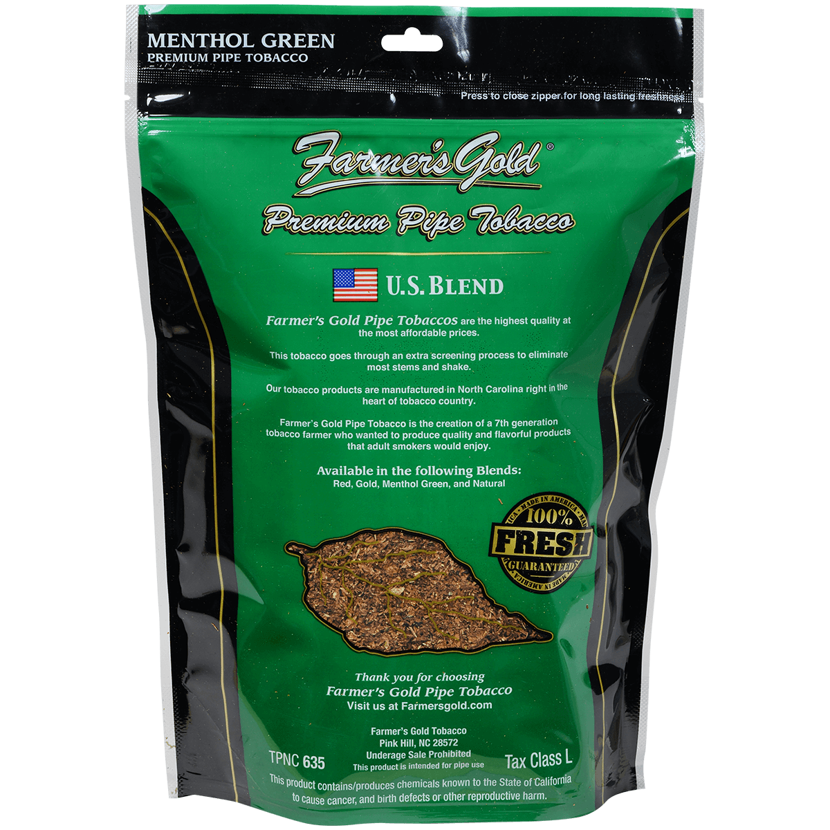 Farmer'S Gold Pipe Tobacco Menthol Green 1 Lb. Bag