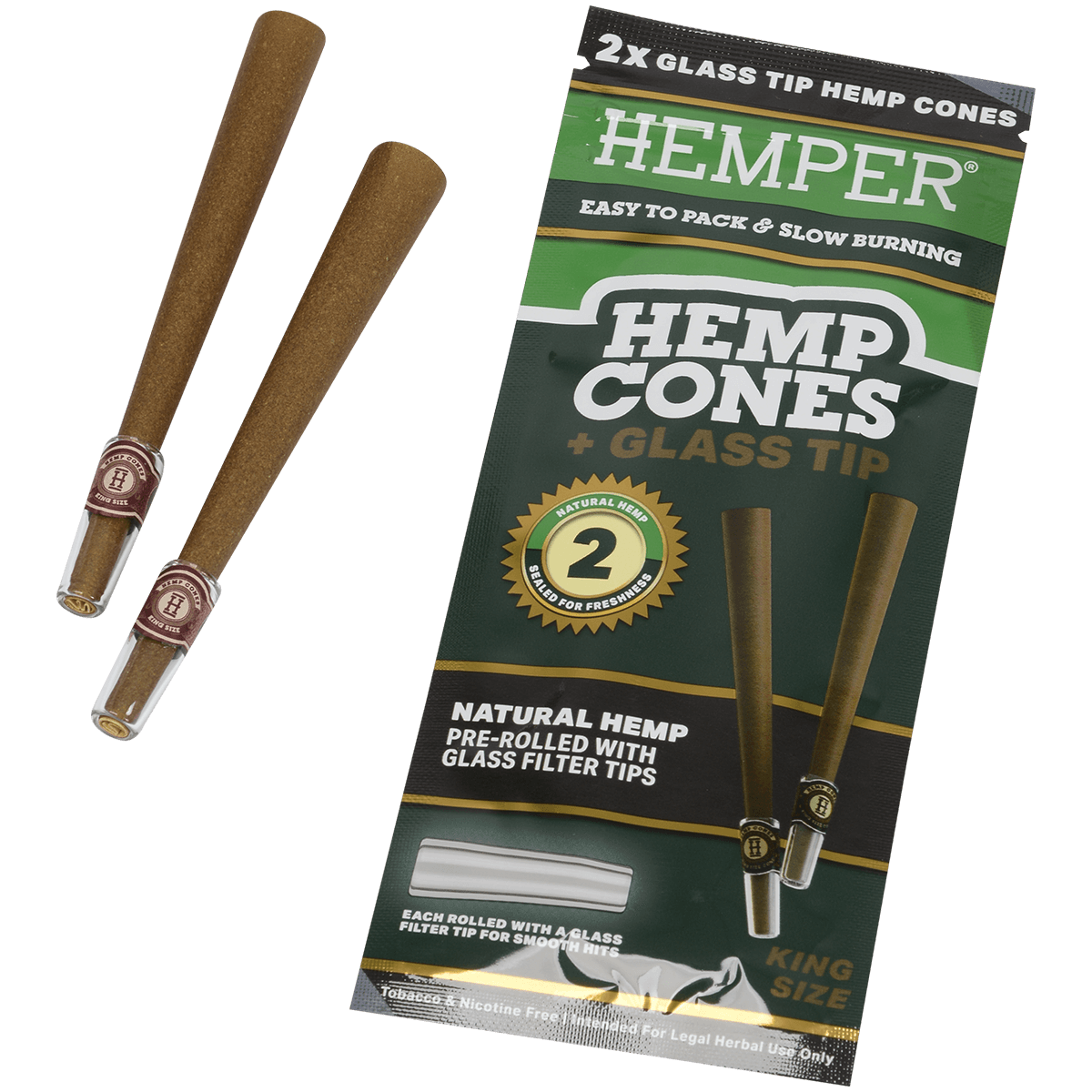 Hemper King Size Cones + Glass Tip 12Ct Display With 2 In Each Pk