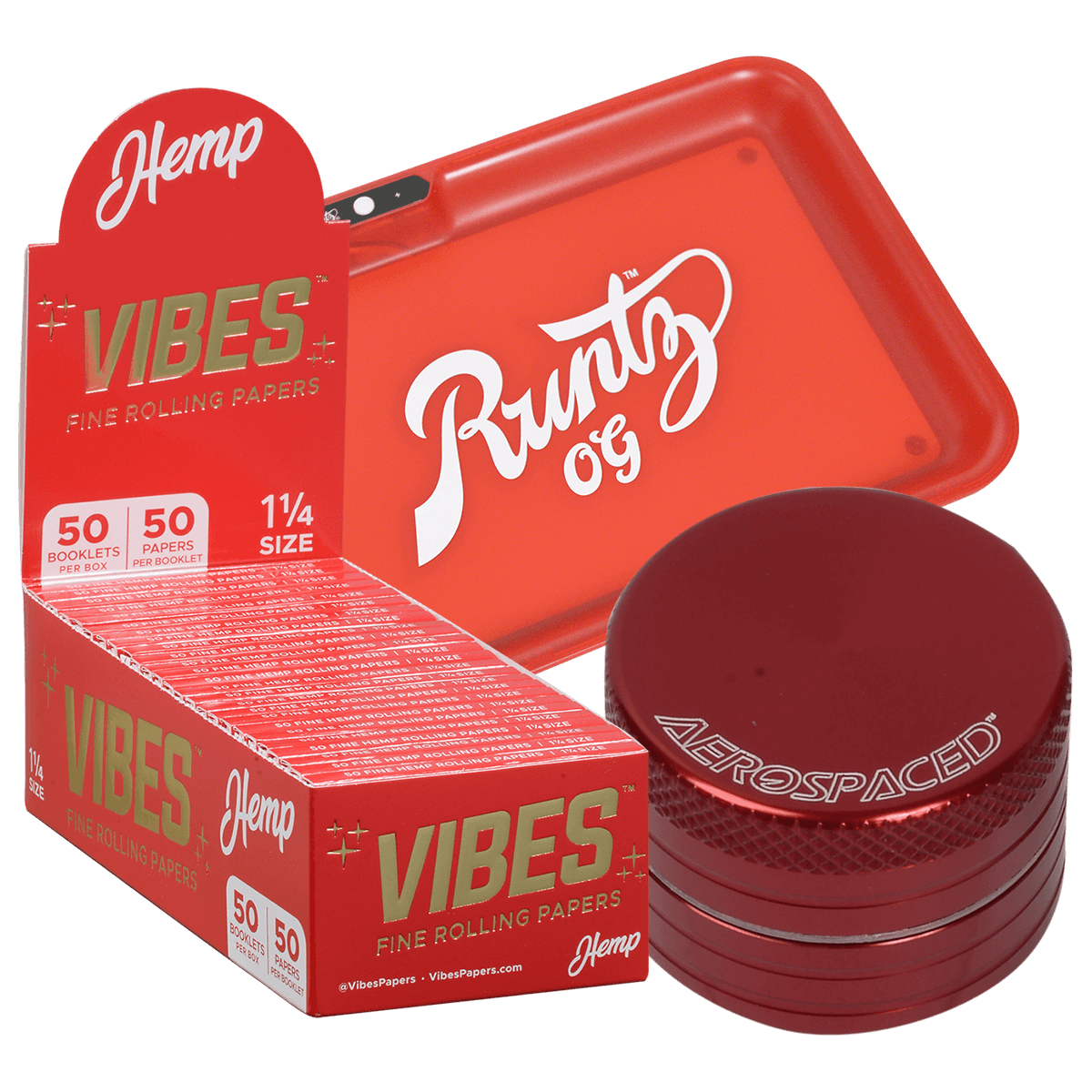 **1.2" RED TWO PIECE GRINDER, VIBES HEMP PAPERS