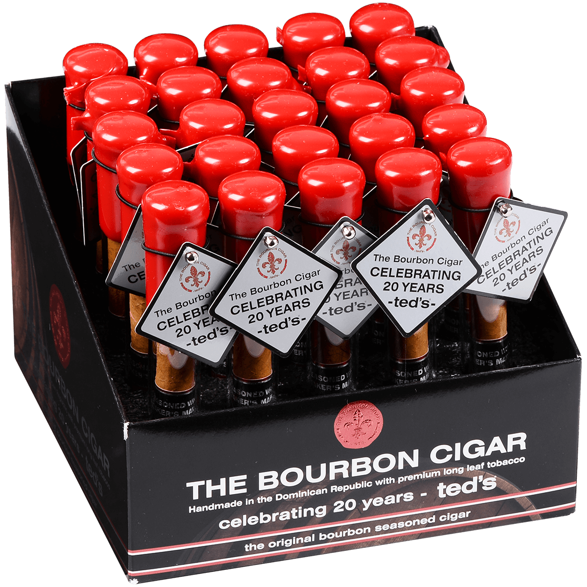 The Bourbon Cigar By Teds 538 Glass Tubes 25 Ct. Box 5.00X38