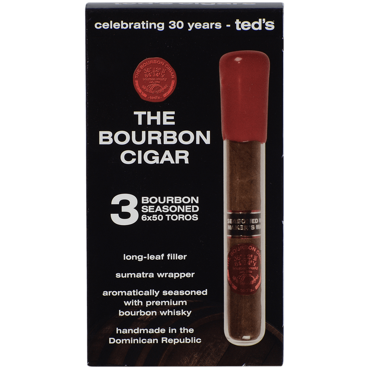 The Bourbon Cigar By Ted'S 650 Glass Tubes 3 Ct. Box 6.00X50