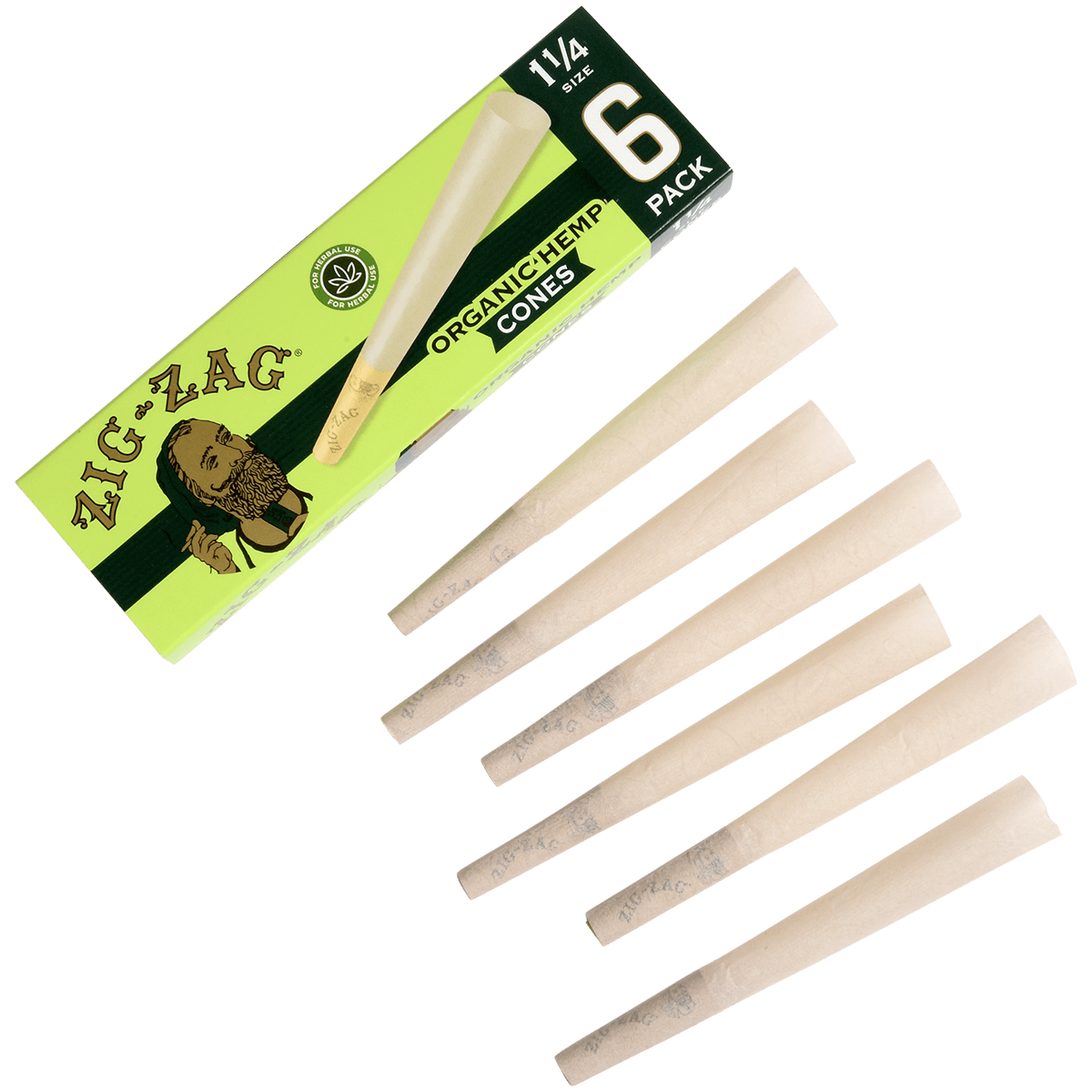 Zig-Zag Paper Cones Organic Hemp 1-1/4 Size 6 Pack 24 Ct.