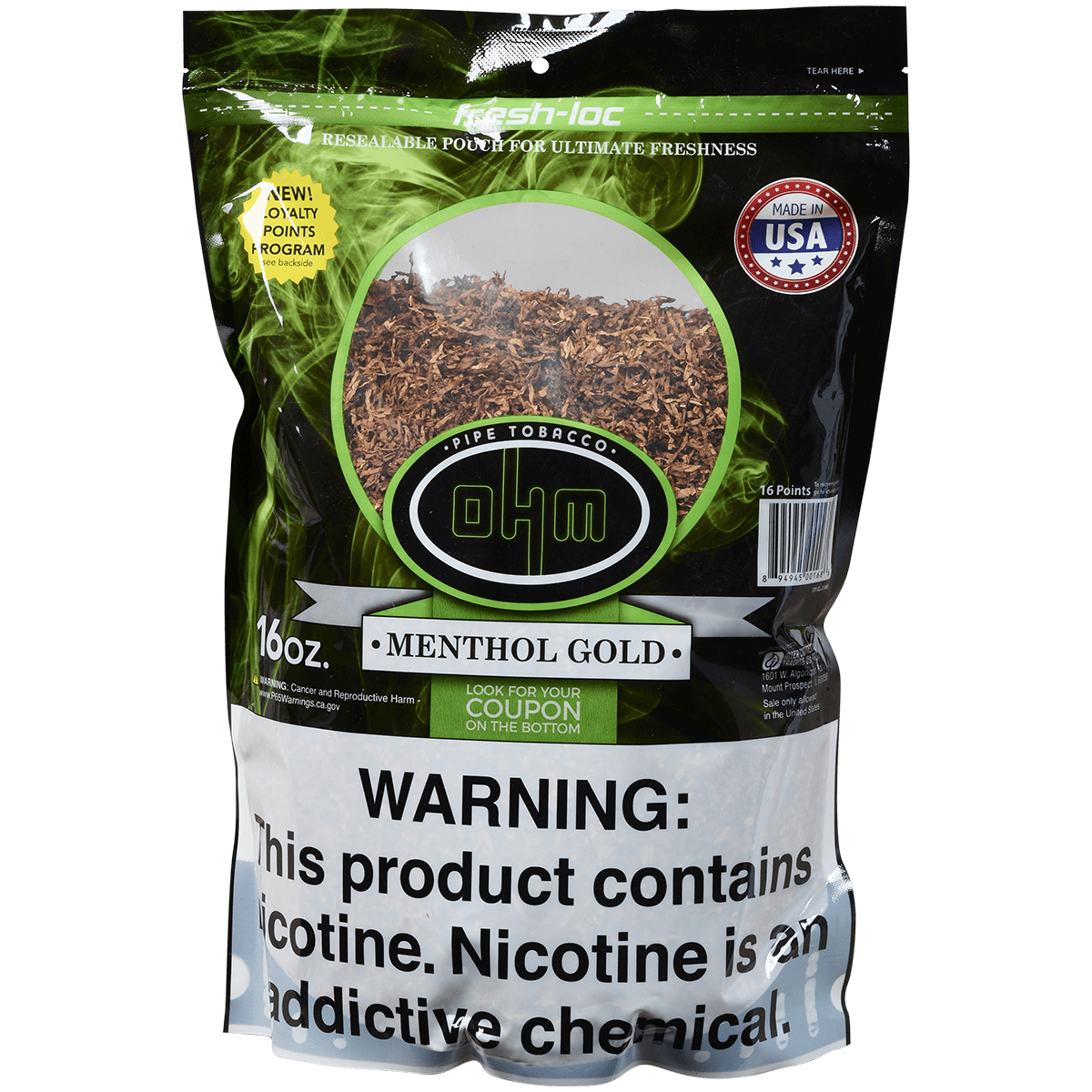 Ohm Pipe Tobacco Menthol Gold 16 Oz. Bag
