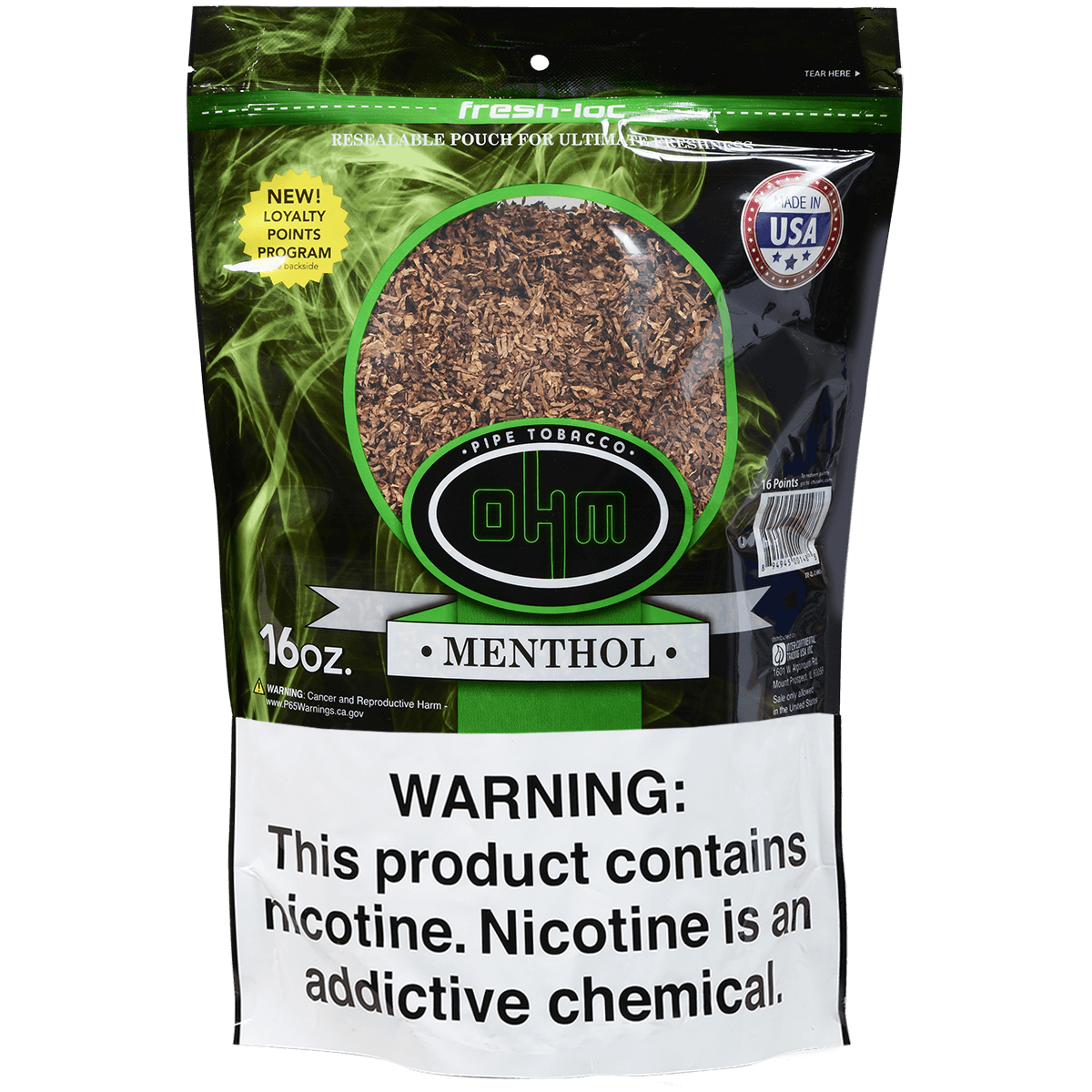 Ohm Pipe Tobacco Menthol 16 Oz. Bag