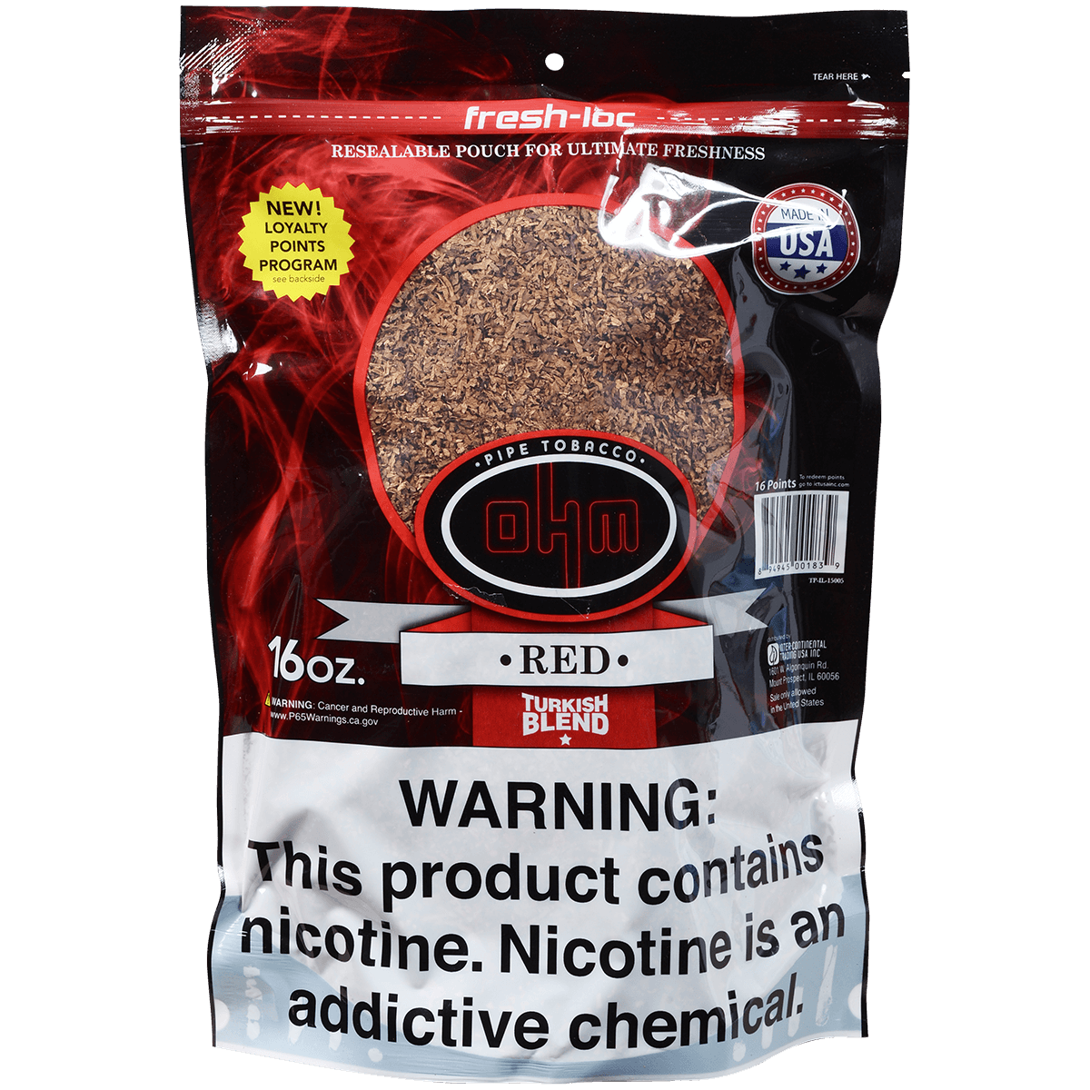 Ohm Pipe Tobacco Turkish Red 16 Oz. Bag