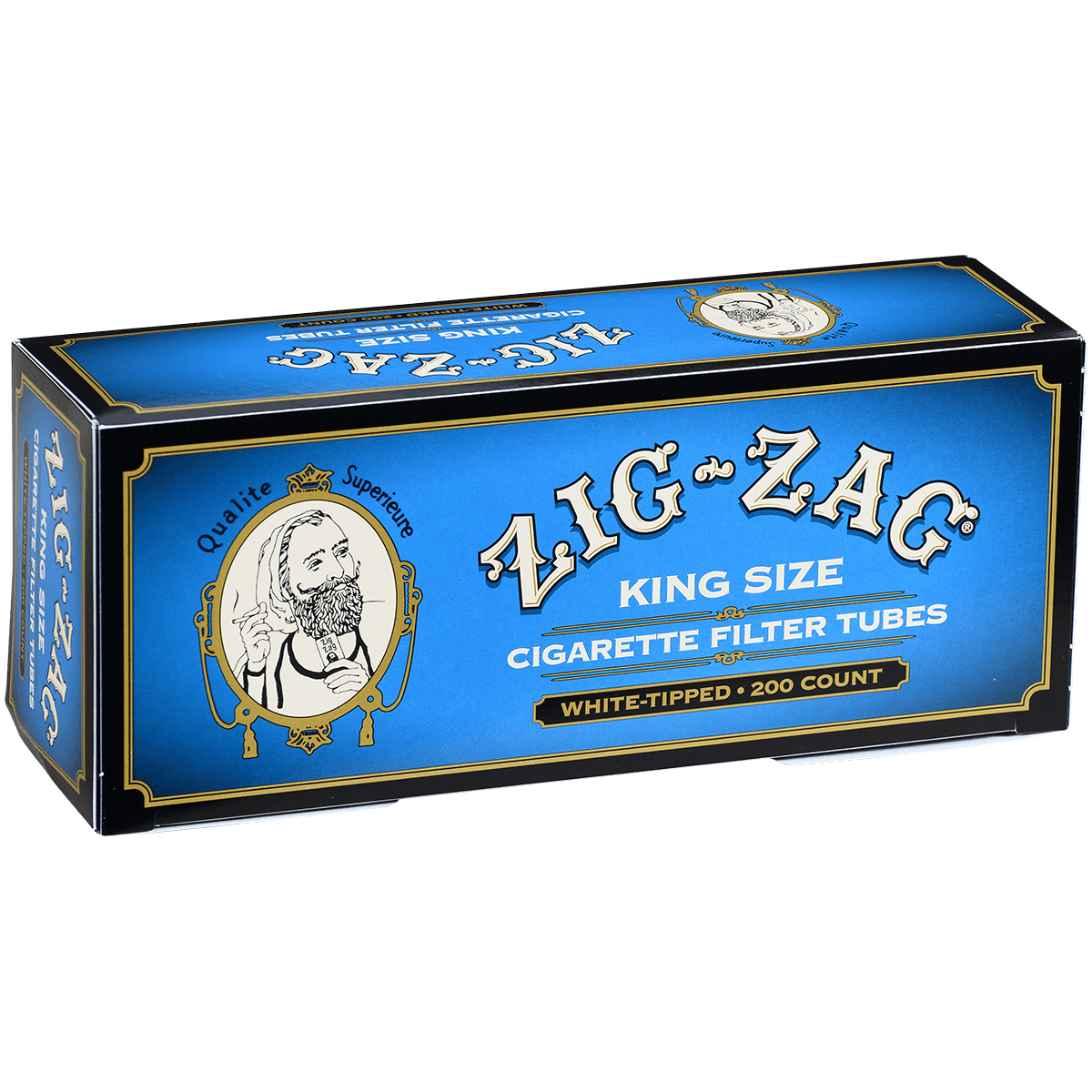 Cigarette Tubes Zig Zag King Size Blue (White Tips) 200 Ct. Box