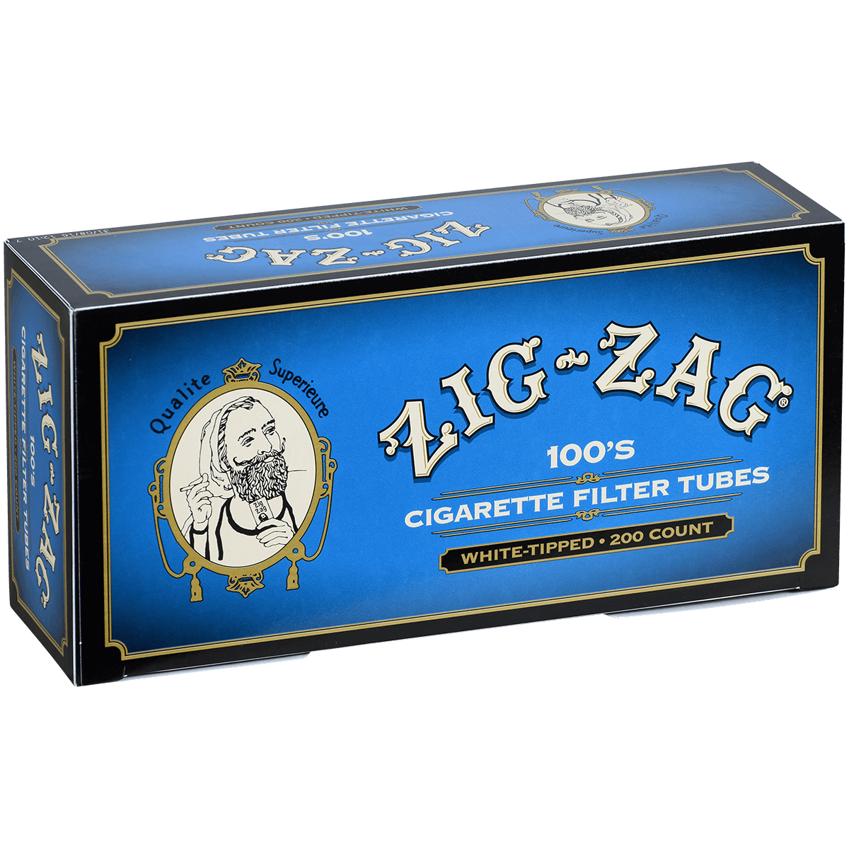 CIGARETTE TUBES ZIG ZAG 100MM LT. BLUE (WHITE TIPS) 200 CT. BOX