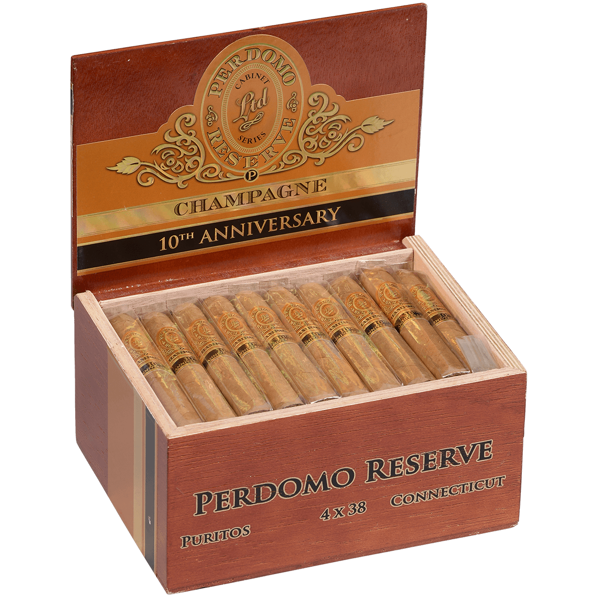 Perdomo 10Th Anniversary Champagne Puritos 50 Ct. Box 4.00X38
