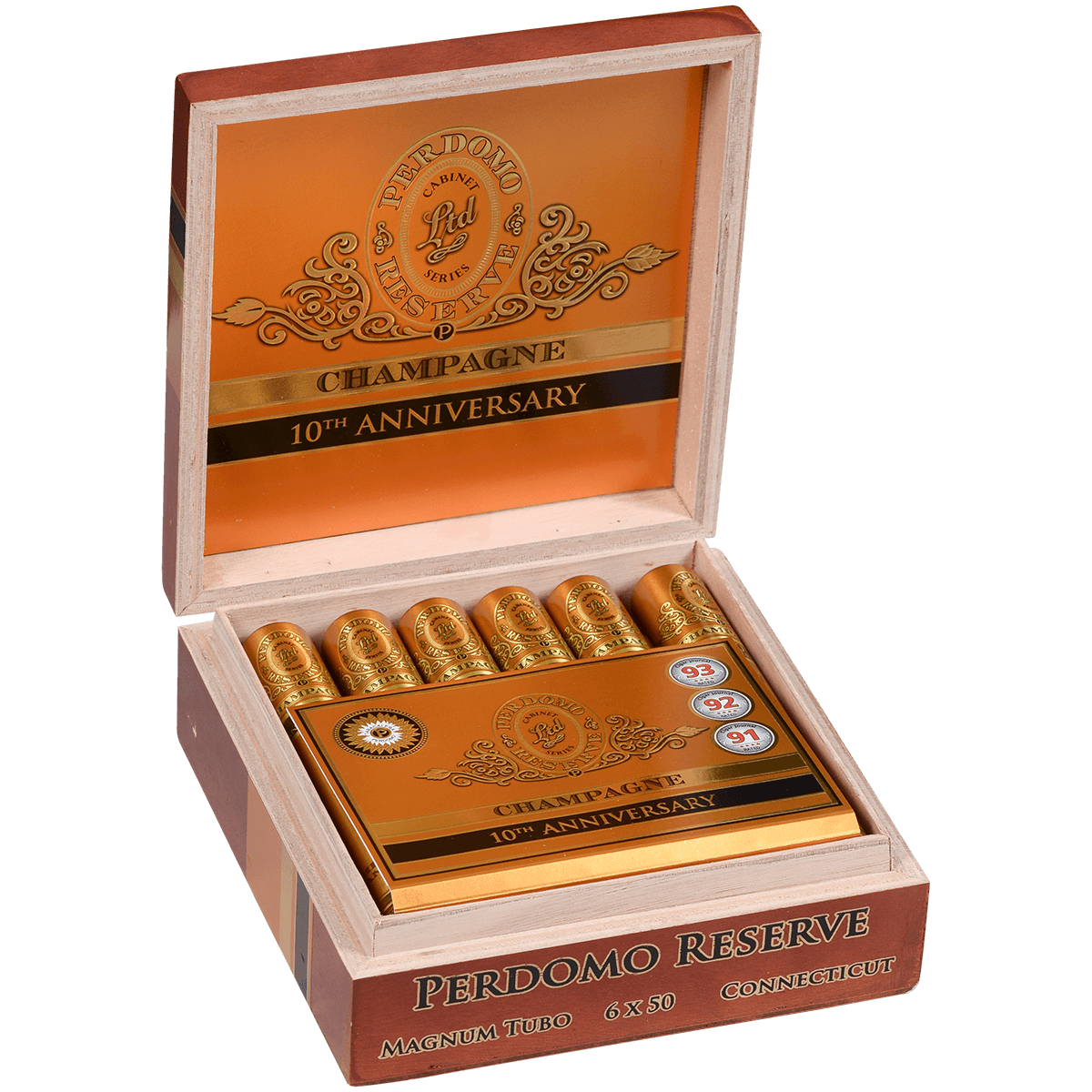 Perdomo 10Th Anniversary Champagne Magnum 50 Tubo 12 Ct. Box 6.00X50