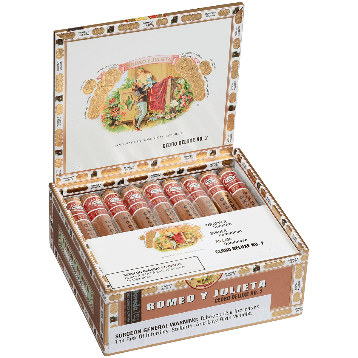 Romeo Y Julieta 1875 Deluxe #1 Glass Tubes Ems 10 Ct. Box 7.00X50
