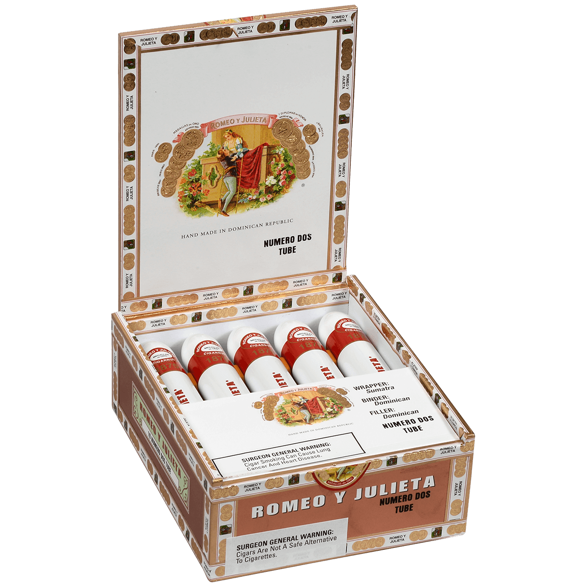 Romeo Y Julieta 1875 Numero Dos Tubos Ems 10 Ct. Box 6.12X52
