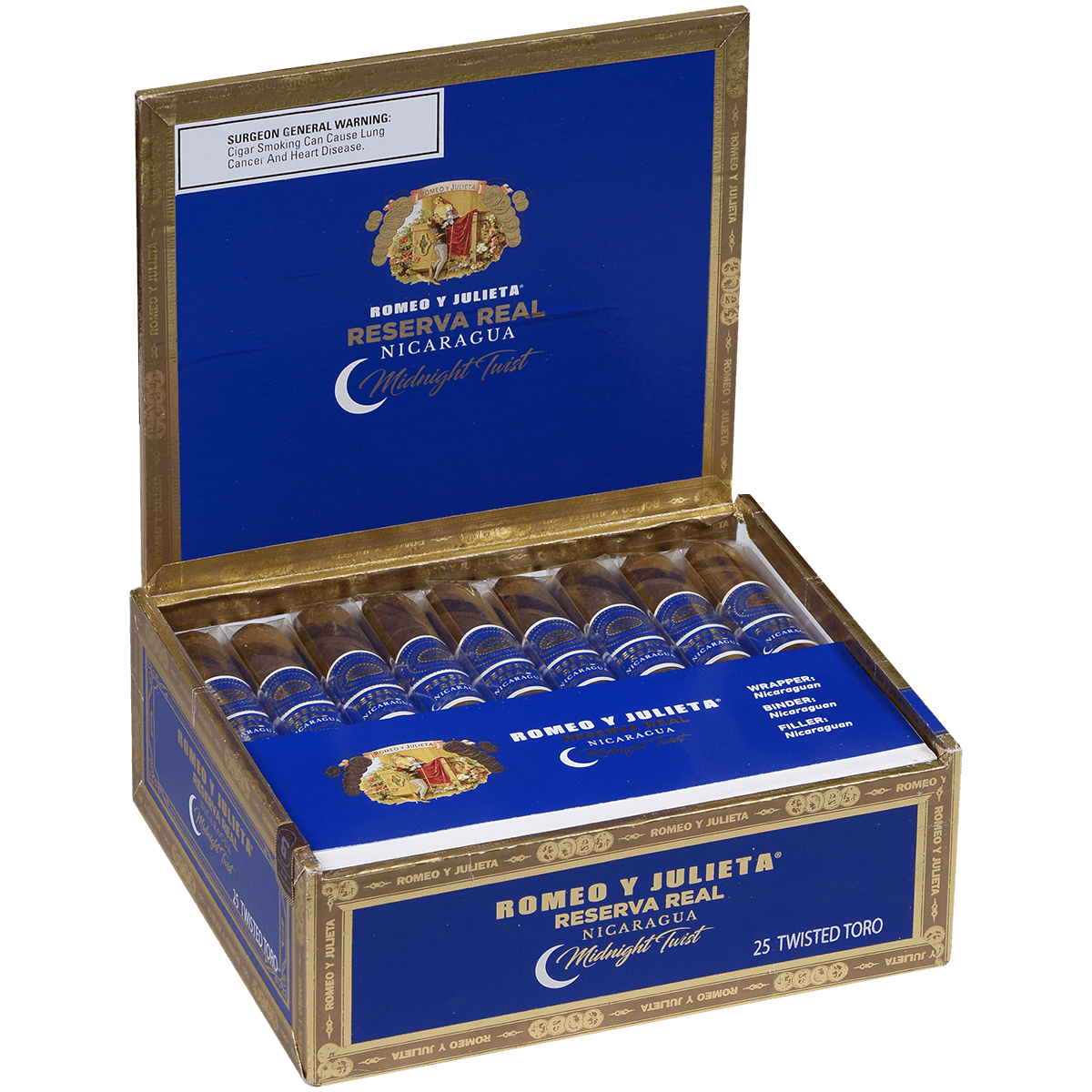 Romeo Y Julieta Reserva Real Nicaragua Midnight Twisted Toro 25 Ct. Box 6.00X54