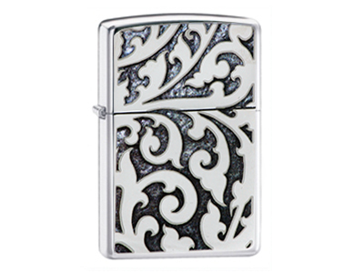 Zippo High Polish Chrome Flower Design
