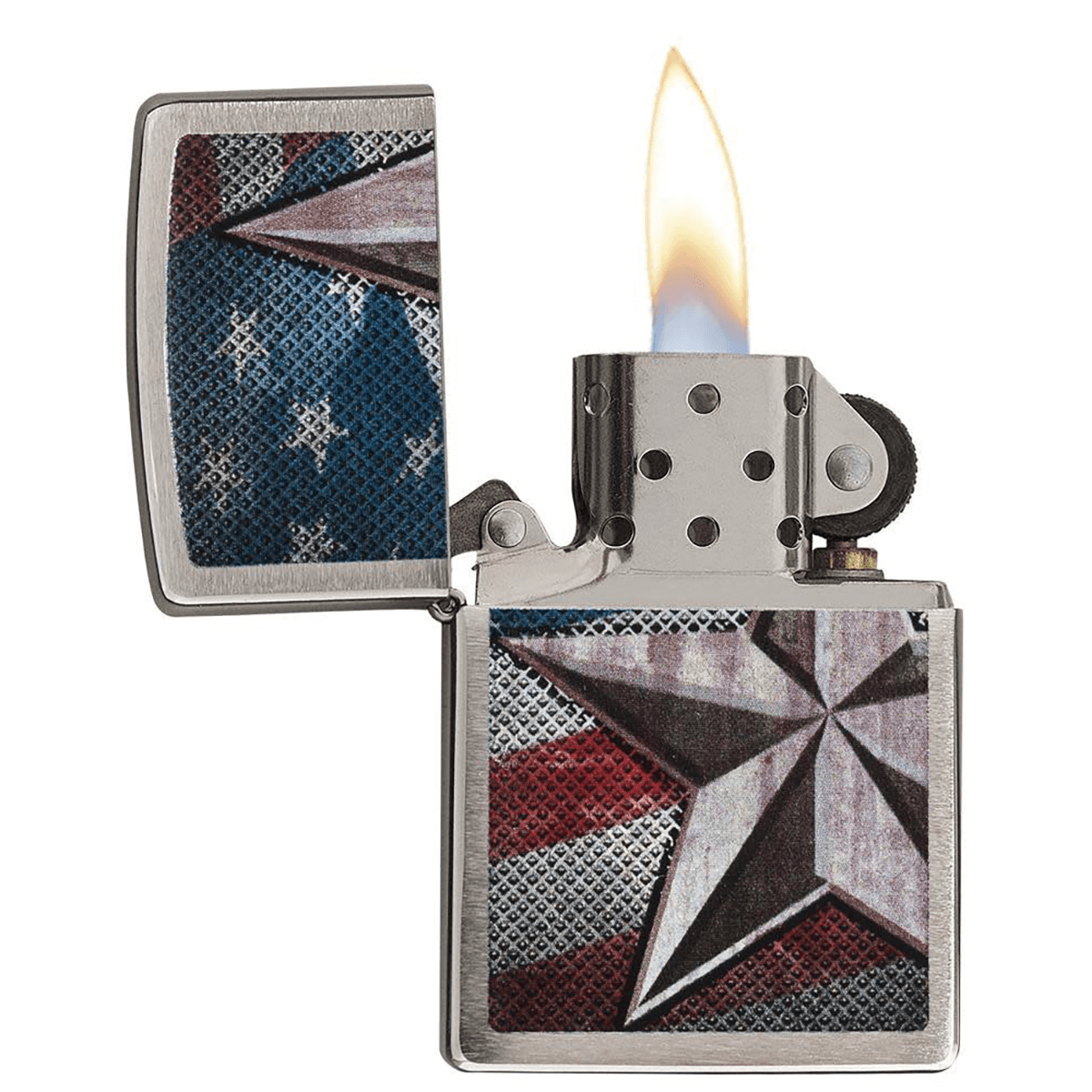 Zippo Brushed Chrome American Flag And Retro Star