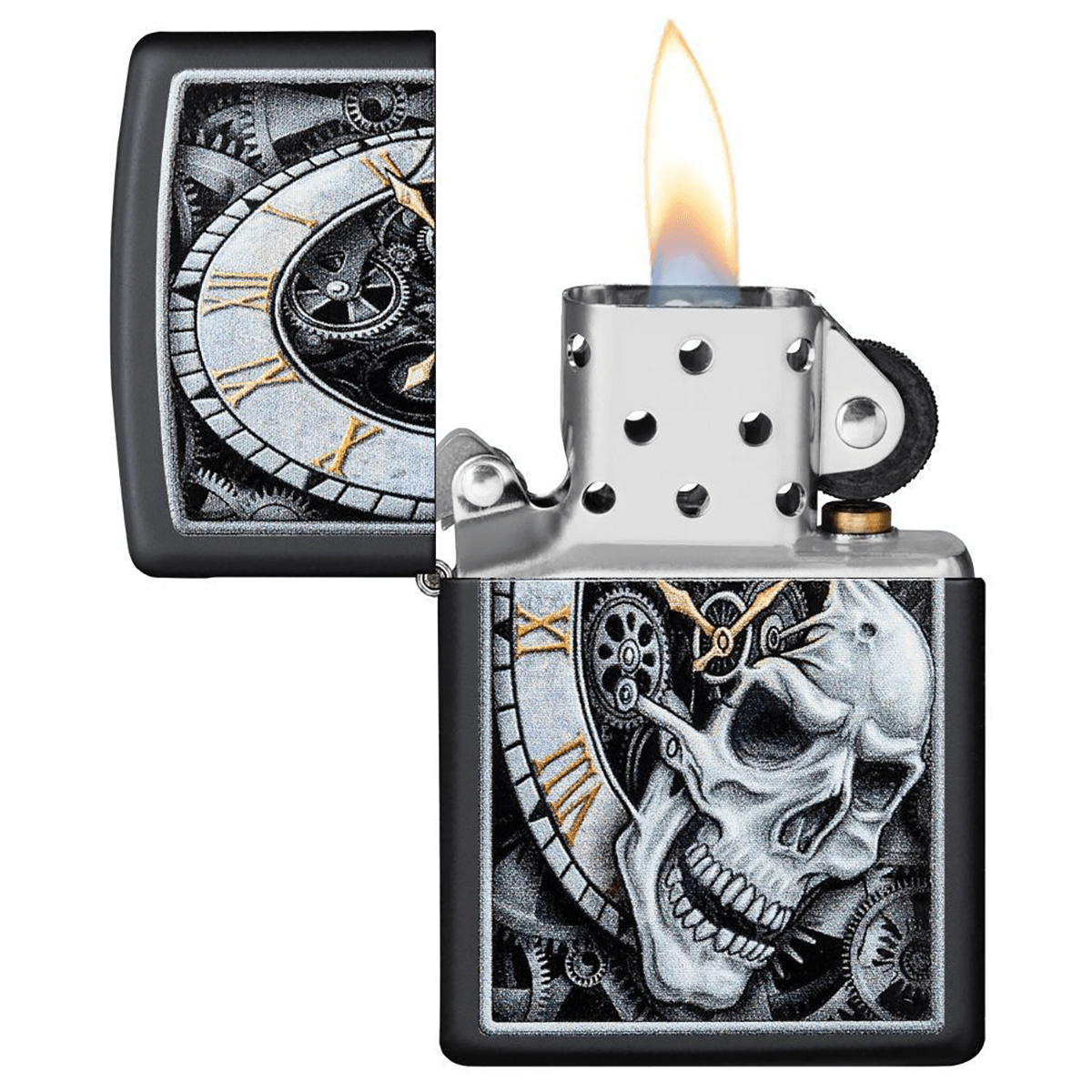 Zippo Skull Clock Design Black Matte