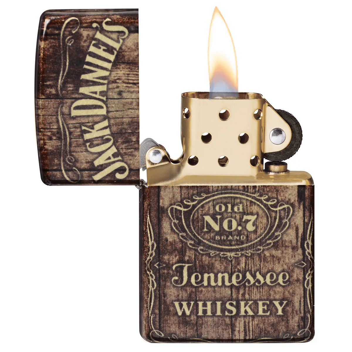 Zippo 540 Fusion Jack Daniels Whiskey Barrel Image Tumbled Brass