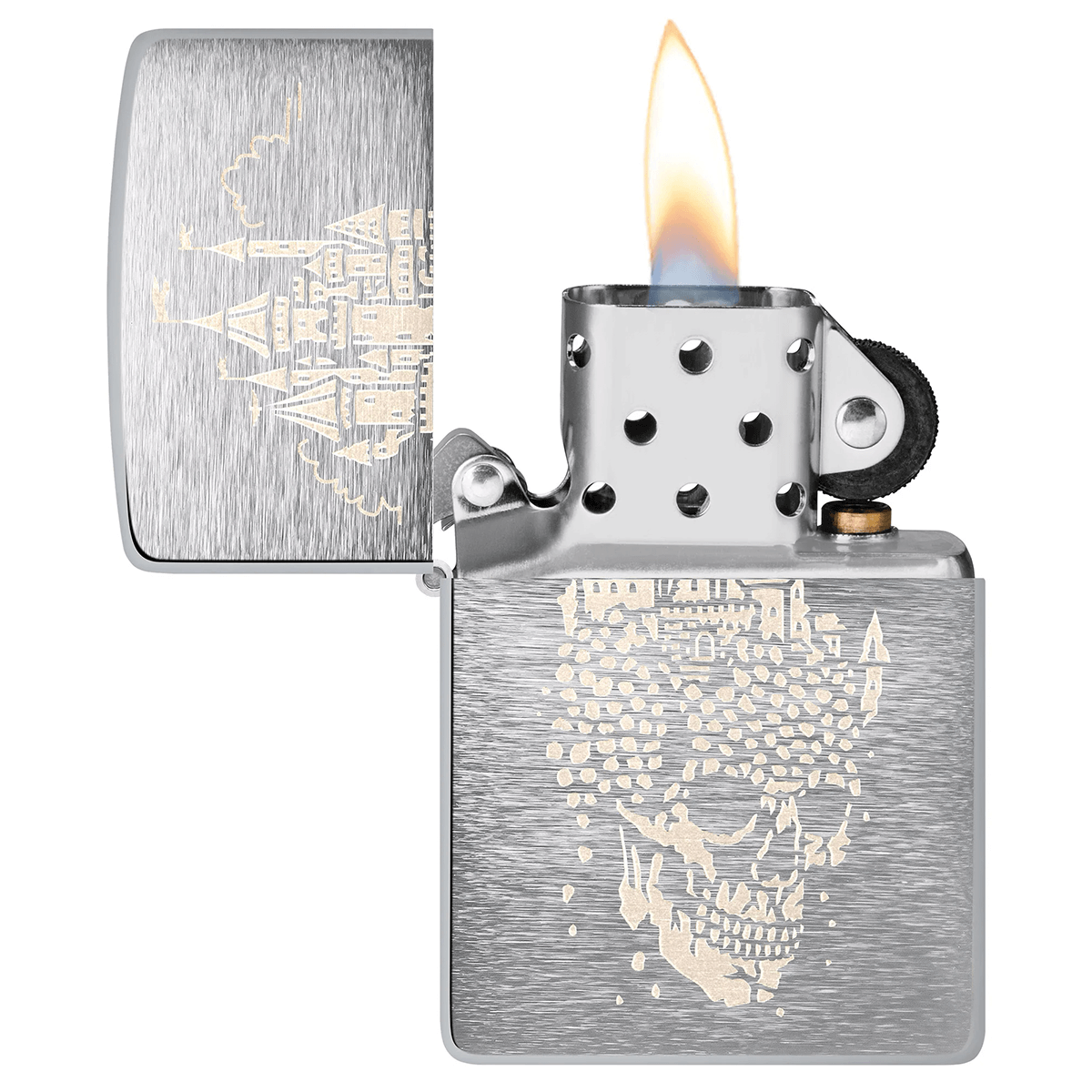 Zippo Skull Castle Engrave Brushed Chrome