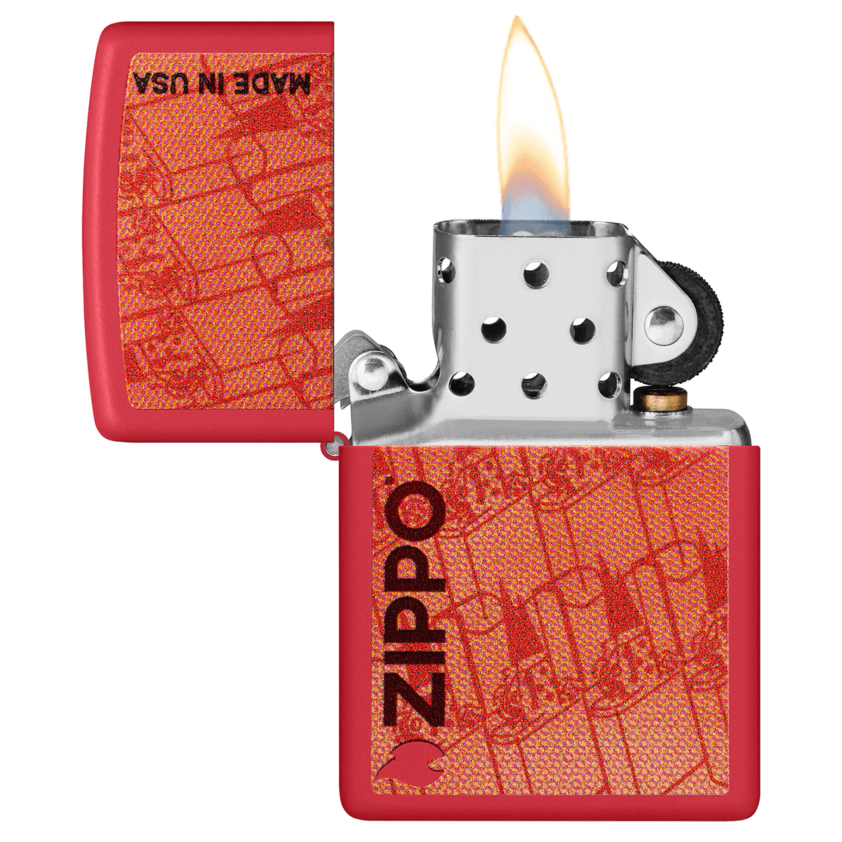 Zippo Logo "Made In Usa" Color Image Matte Red