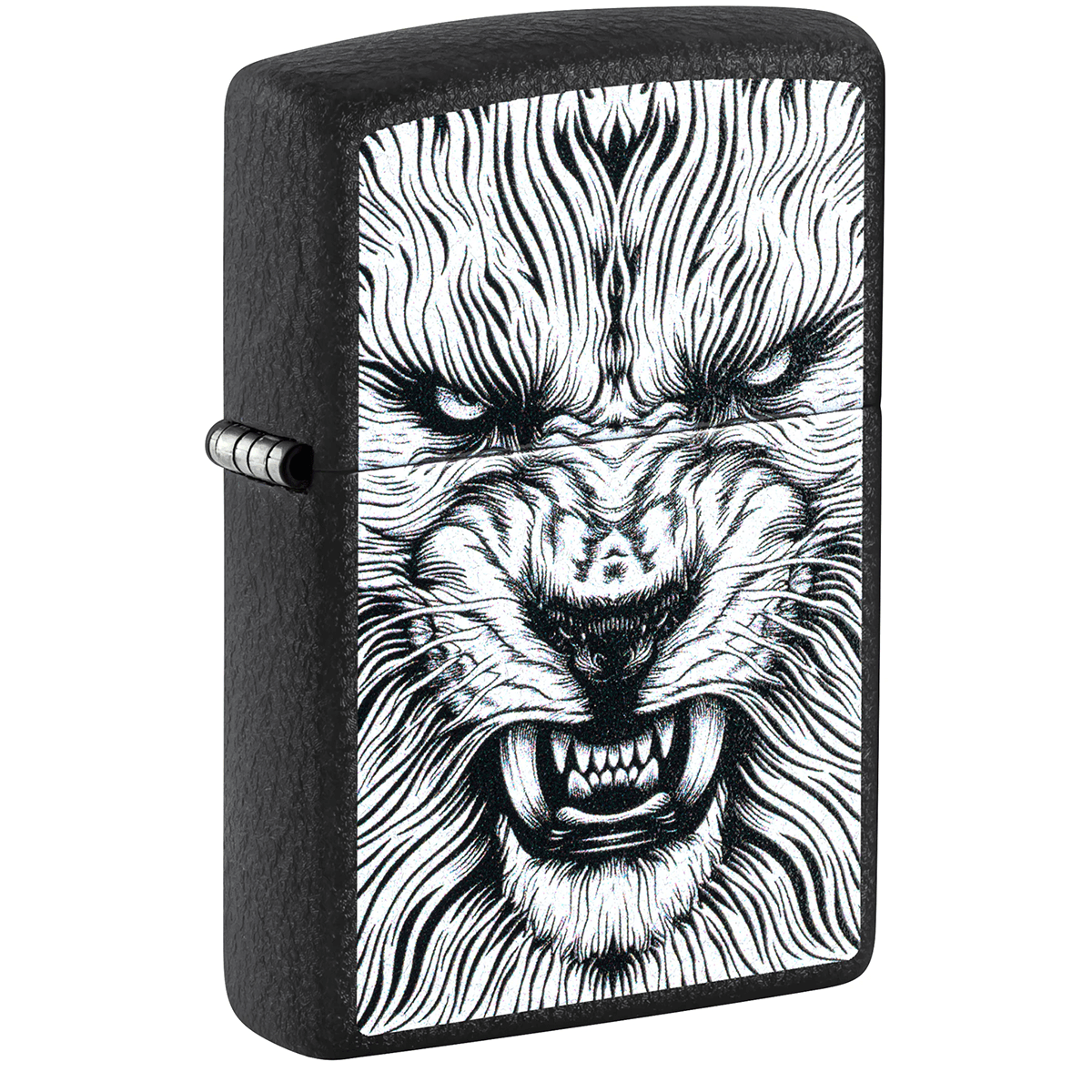Zippo Black And White Lion Design Black Crackle Finish