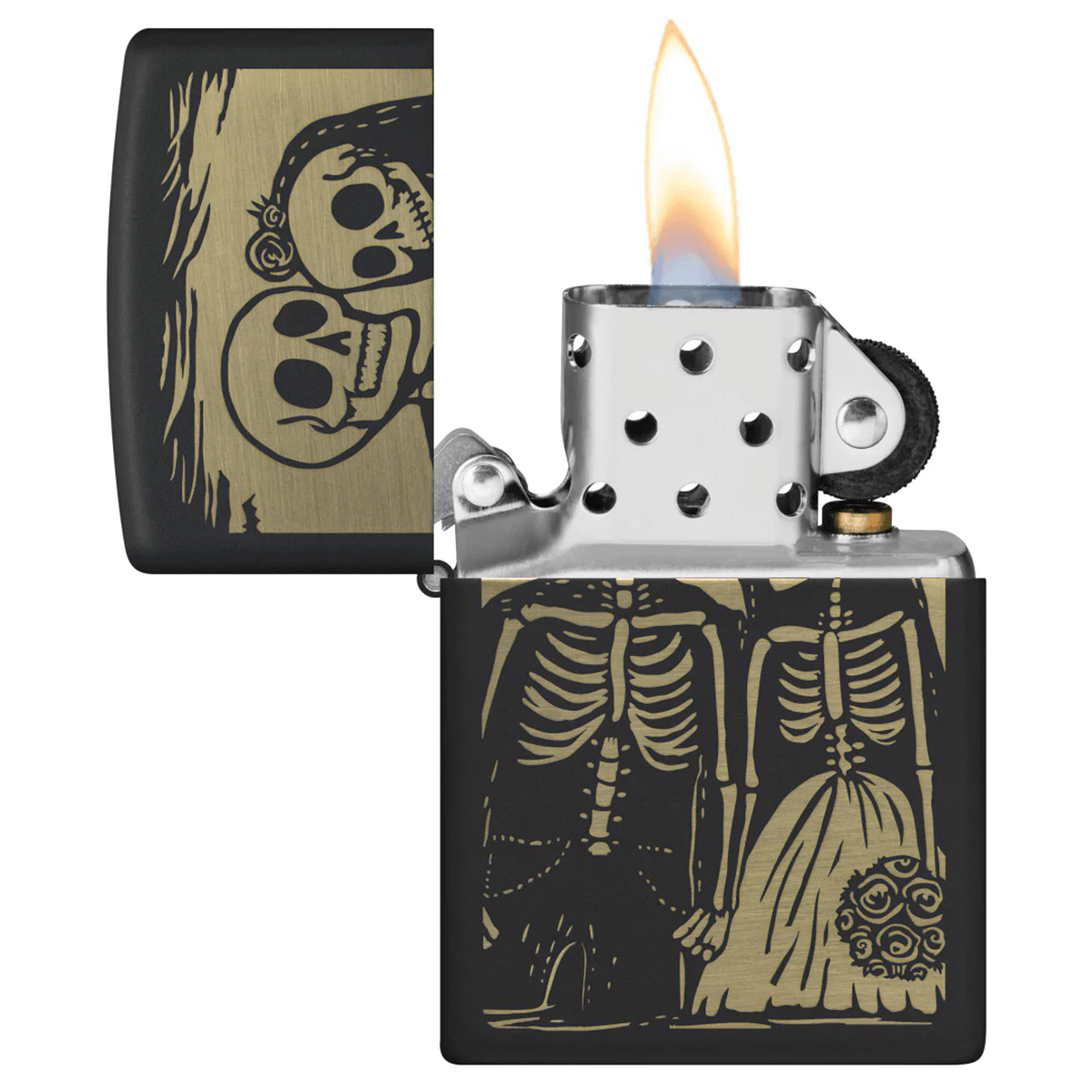 ZIPPO SKELETON COUPLE BLACK MATTE LASER ENGRAVE