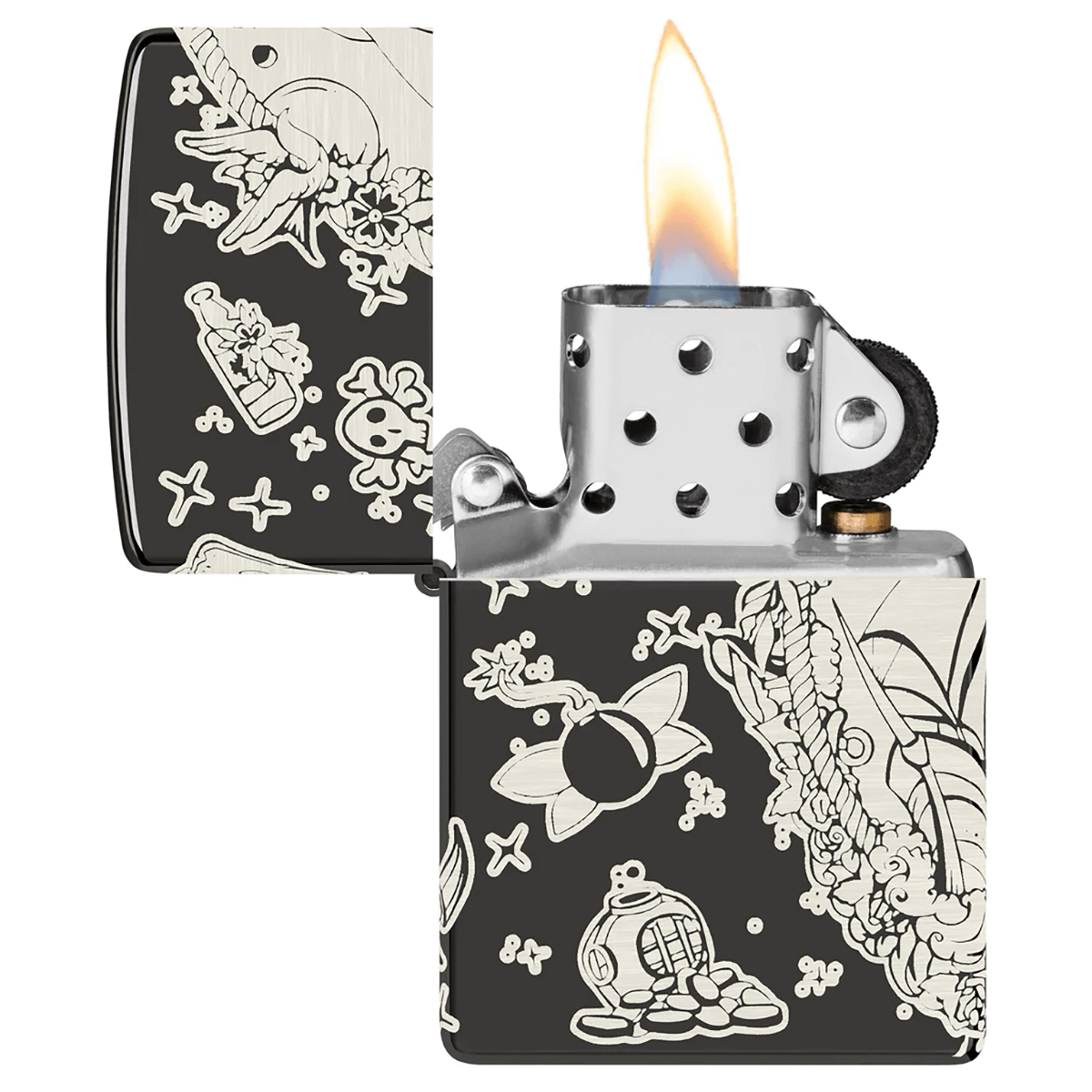 Zippo Tattoo Pirate Design High Polish Black