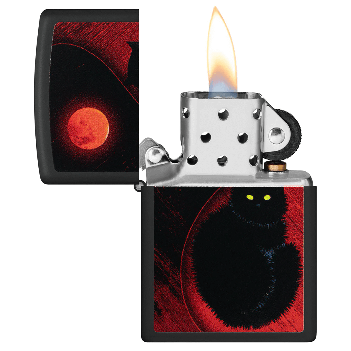 Zippo Red Moon And Black Cat Matte Black