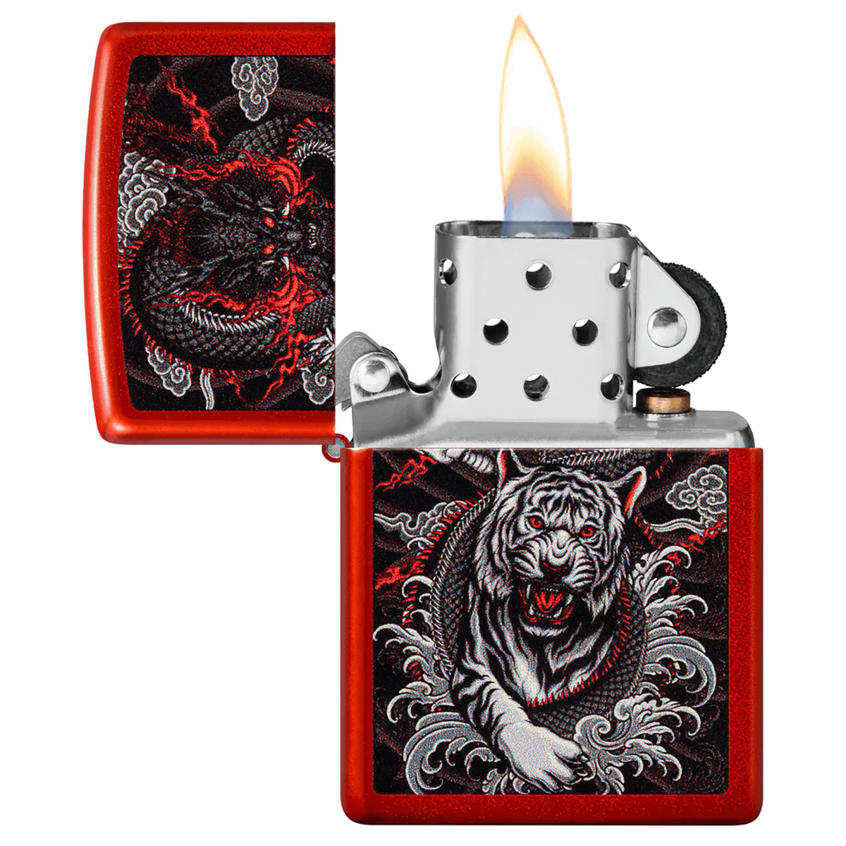 Zippo Dragon And Tiger Metallic Red Finish