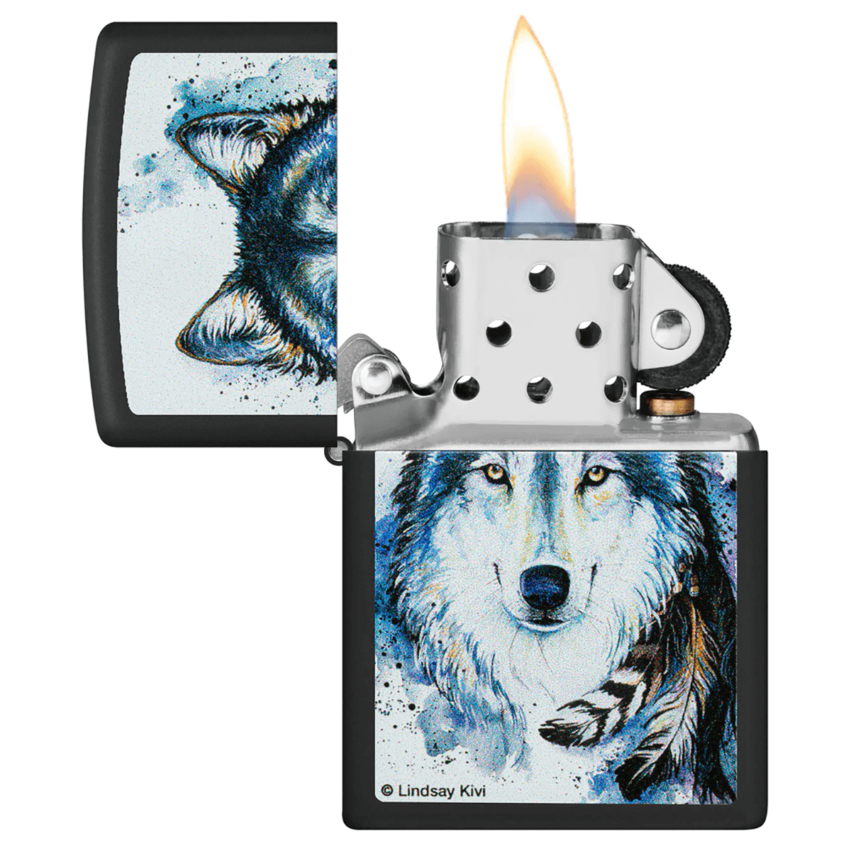 Zippo Lindsay Kivi Wolf Image Black Matte