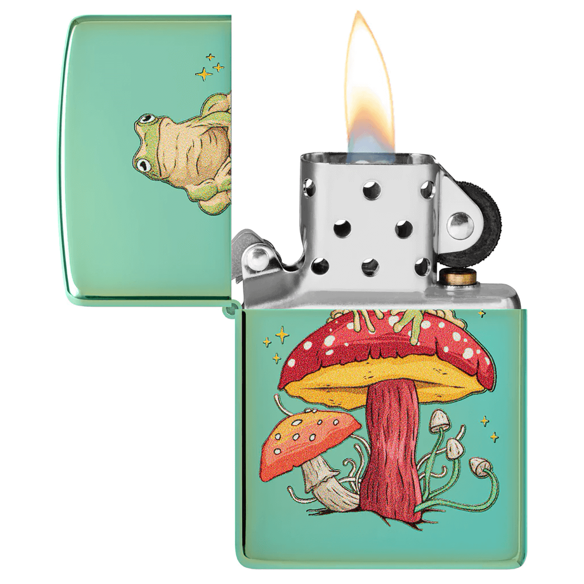 Zippo Mythical Frog On Mushroom High Polish Green